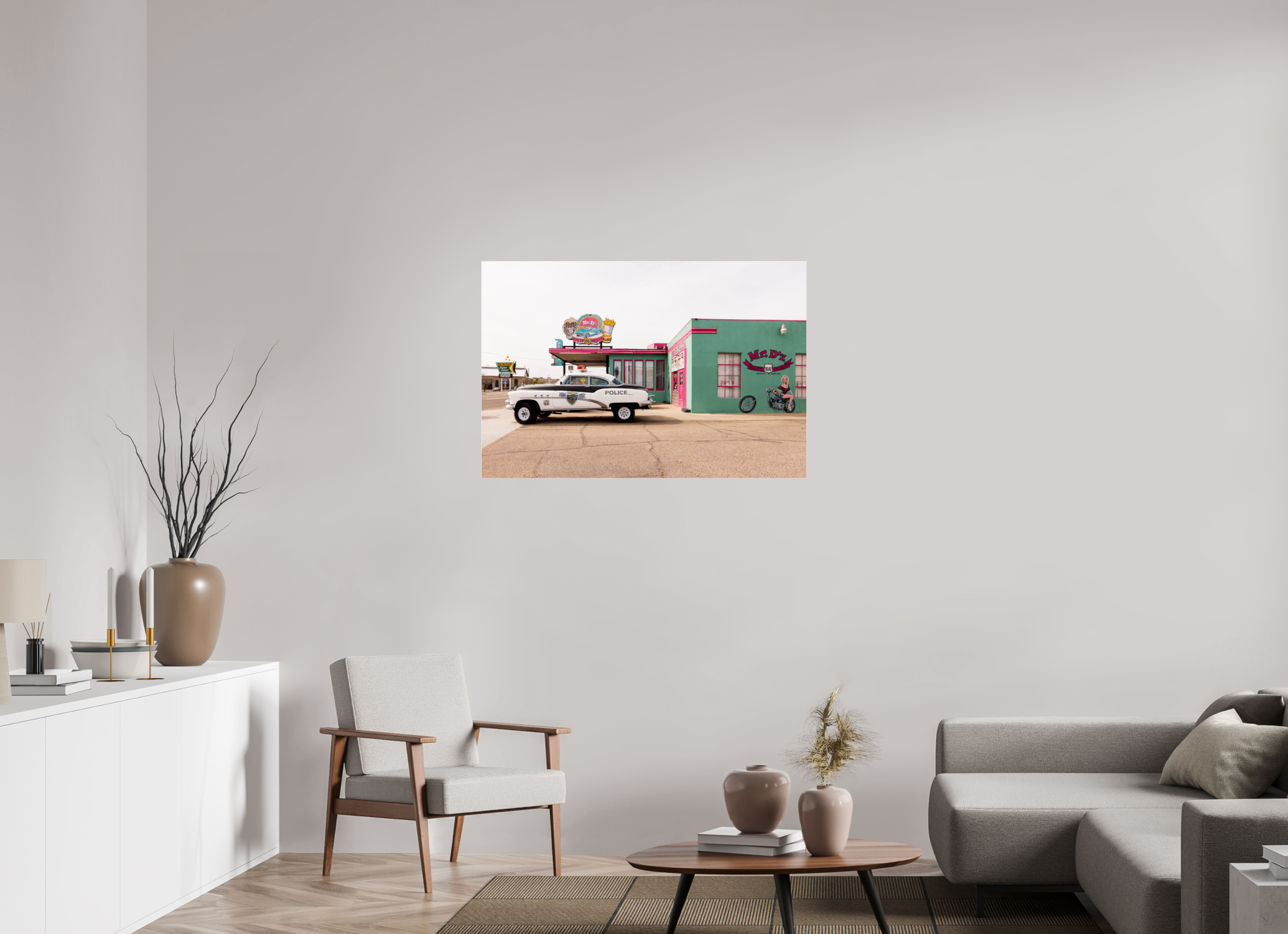 105 x 70 cm, Photo Print Under Acrylic Glass Retro Styles on Route 66