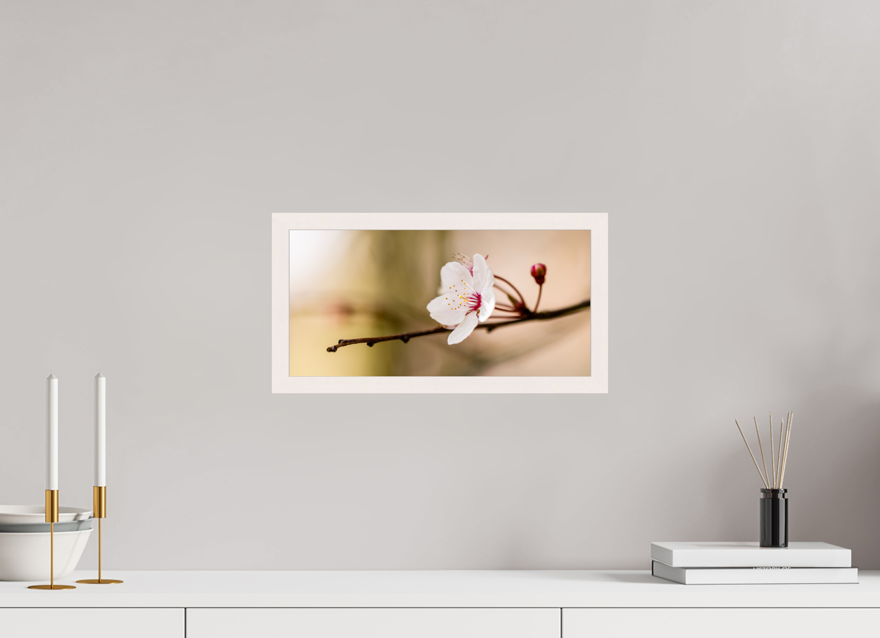 39.5 x 20 cm, White Hamburg Frame Cherry Blossom