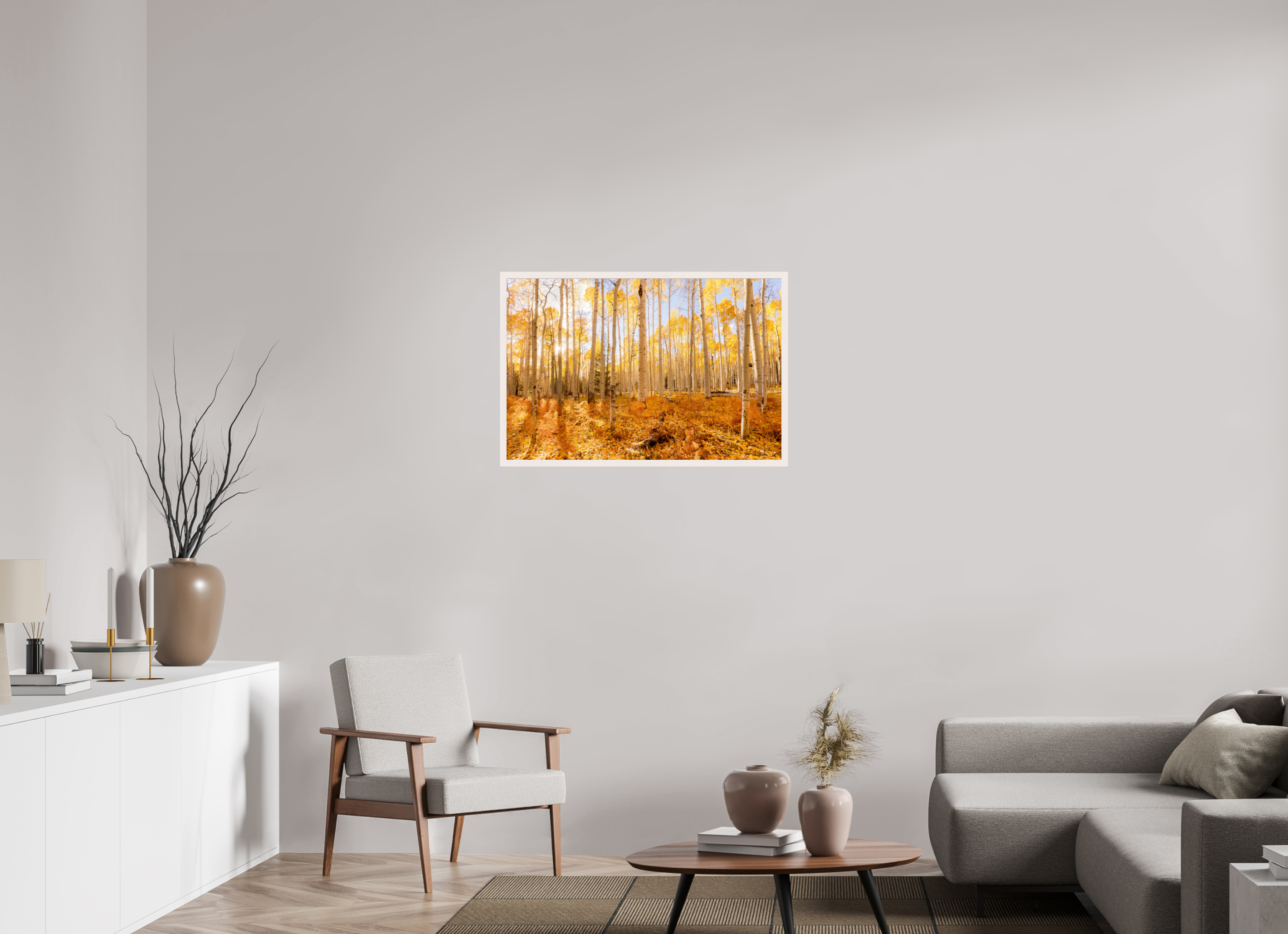 90 x 60 cm, White Hamburg Frame Golden Aspen Trees