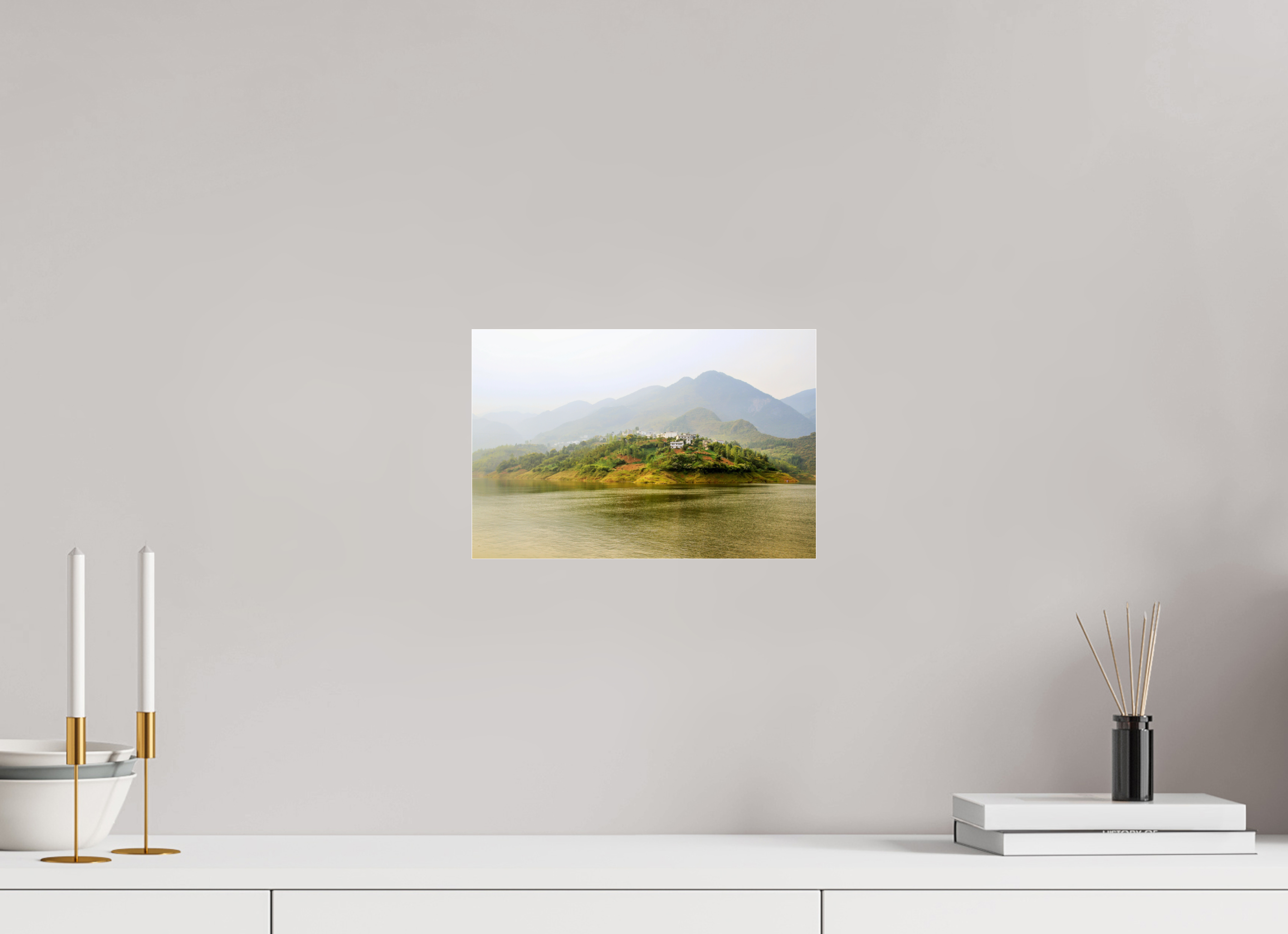 30 x 20 cm, Photo Print Under Acrylic Glass Mist along the Yangtze River