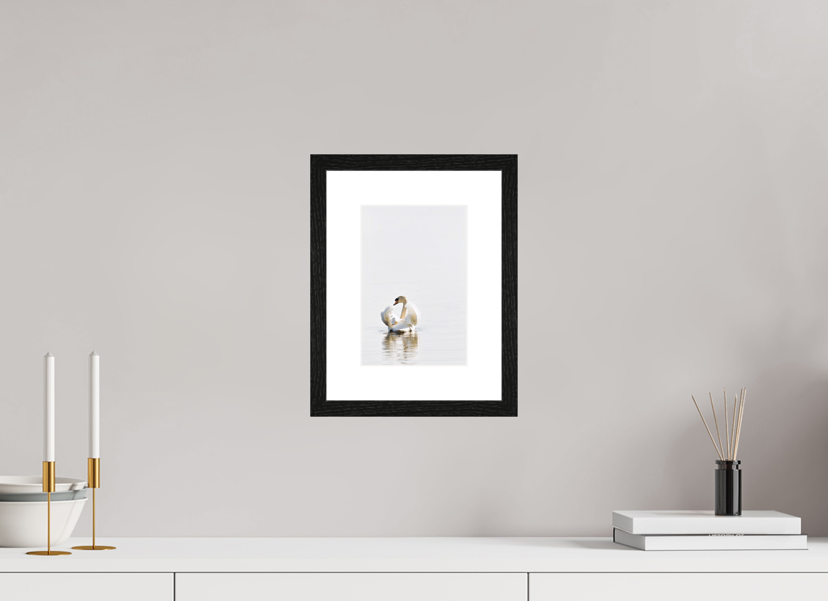 15 x 22.3 cm, Black Frames Swan at Dawn