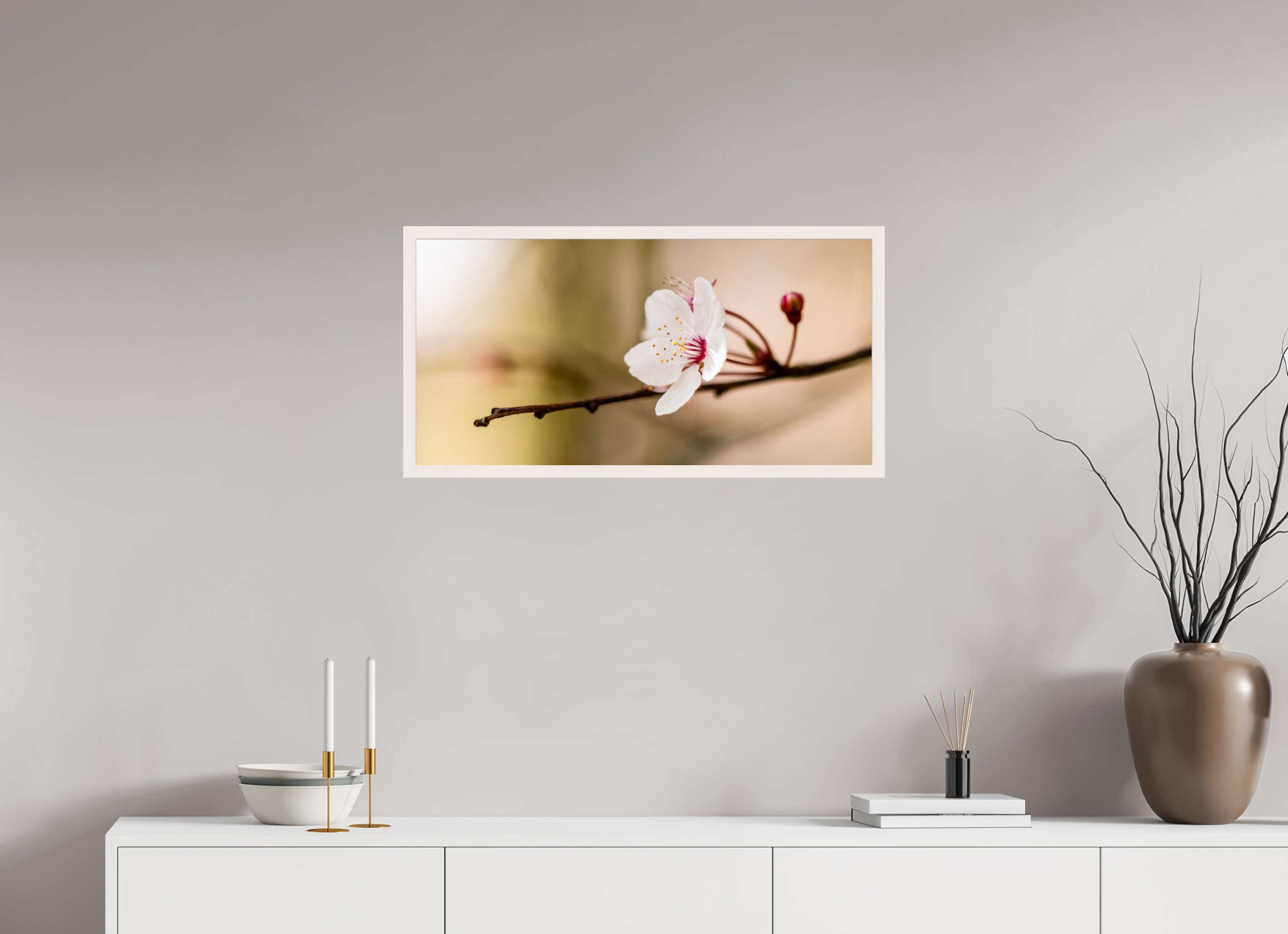 79 x 40 cm, White Hamburg Frame Cherry Blossom