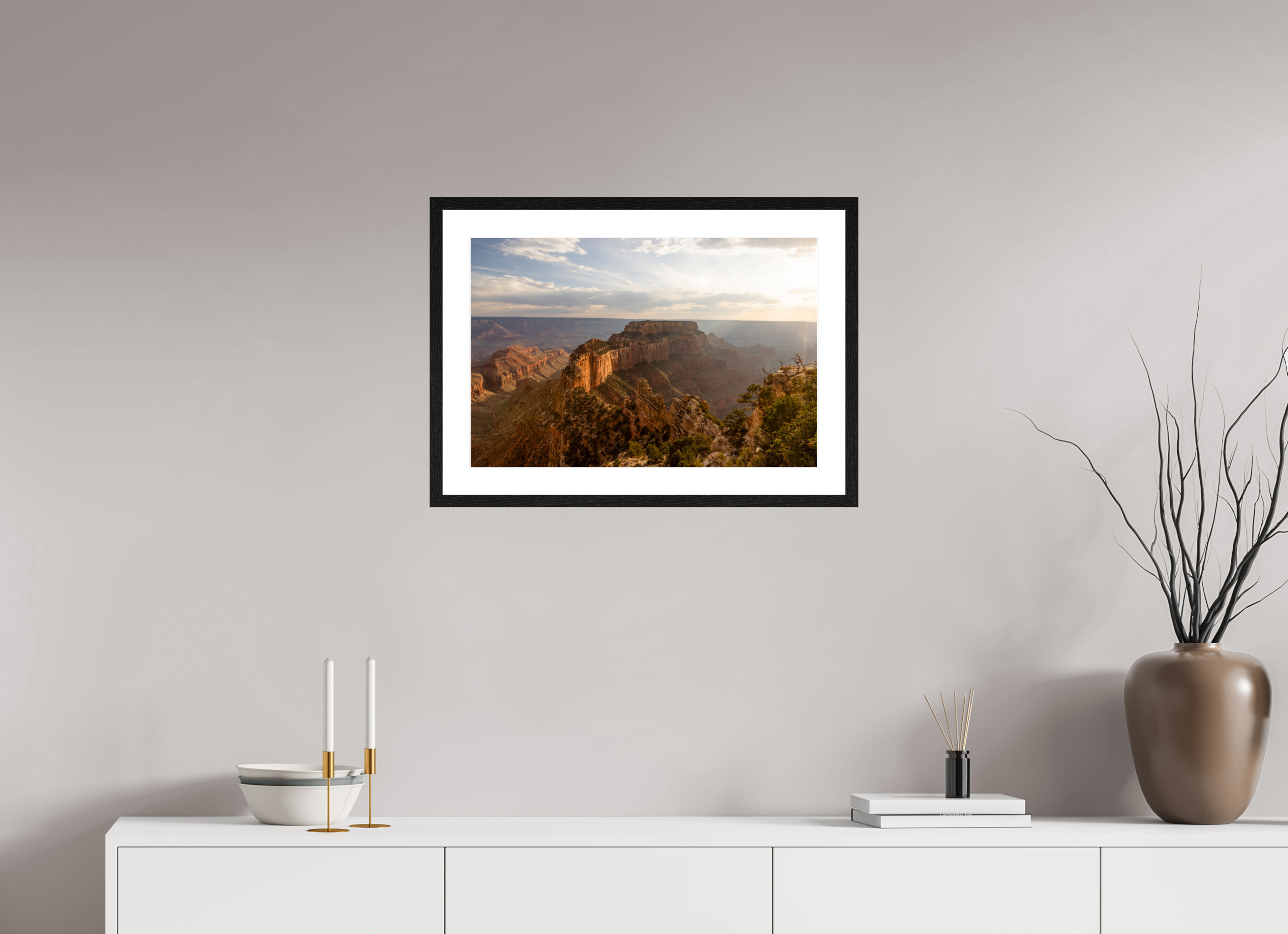 60 x 40 cm, Black Frames Golden Hour over the North Rim of the Grand Canyon