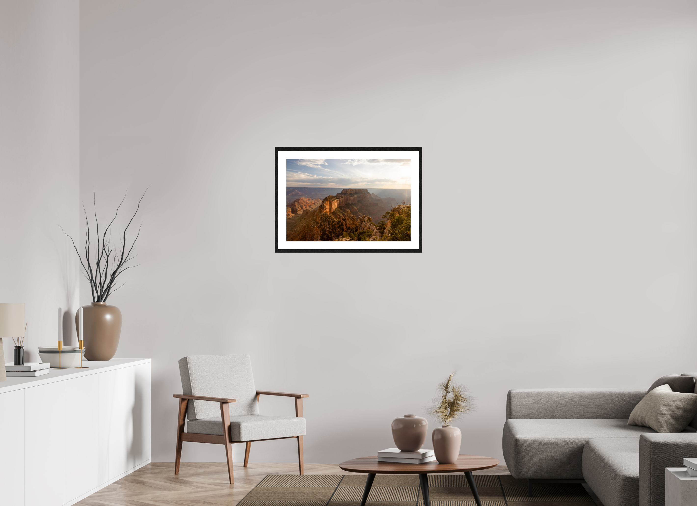 75 x 50 cm, Black Frames Golden Hour over the North Rim of the Grand Canyon