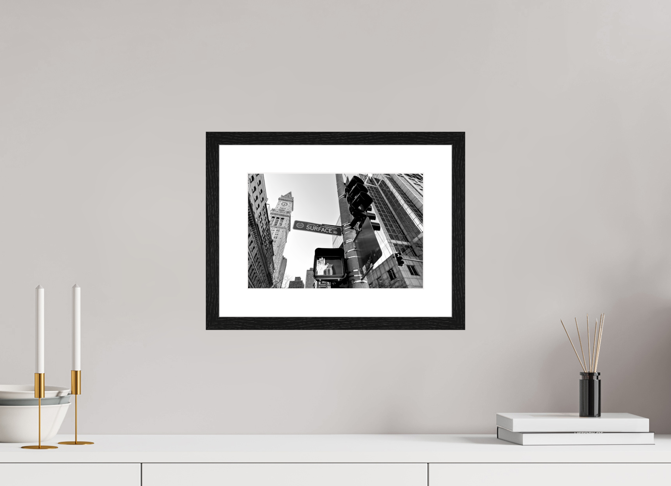 30 x 20 cm, Hamburg 40 mm Black Frame with Black and White Paper Boston