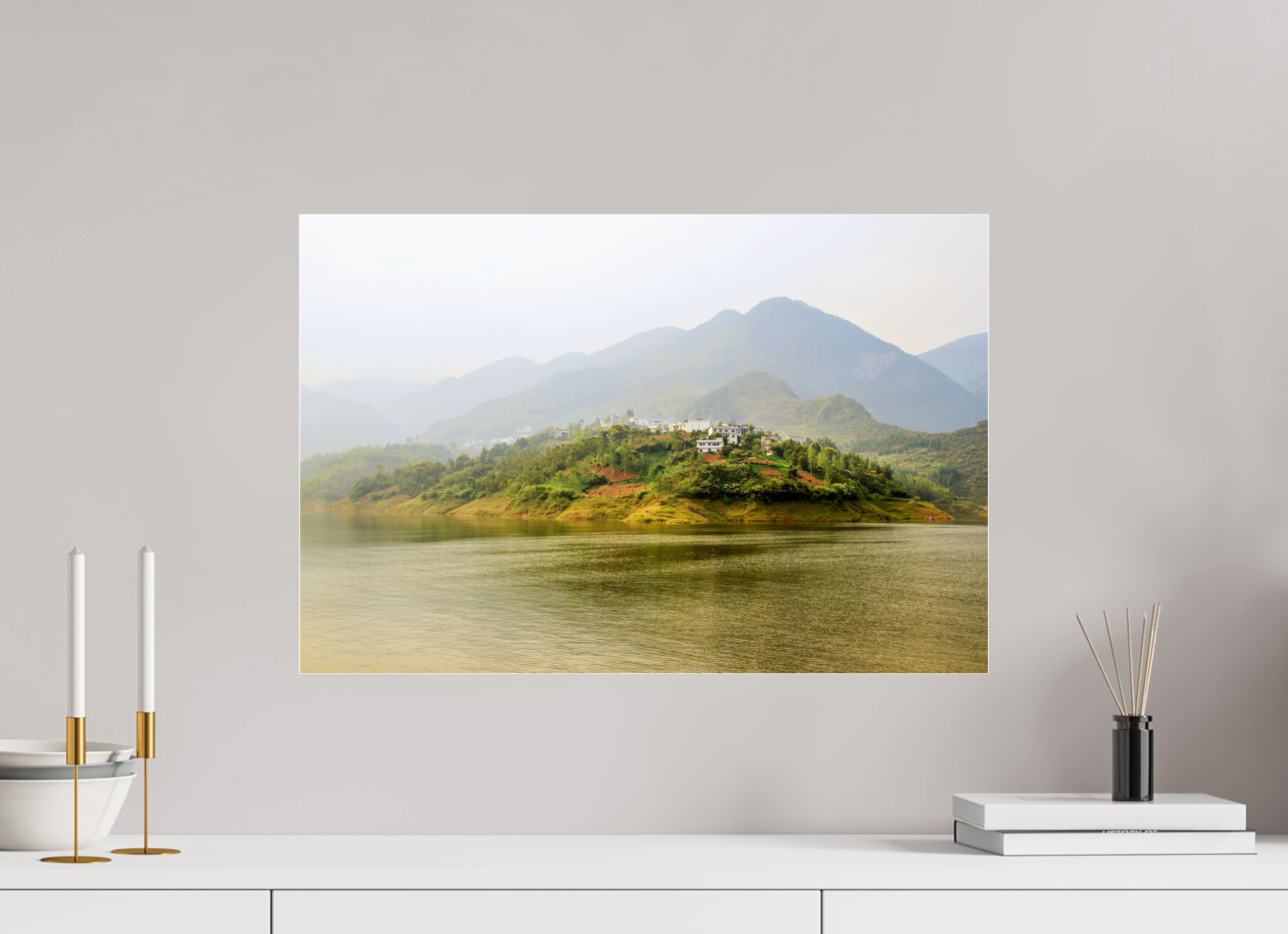 60 x 40 cm, Photo Print Under Acrylic Glass Mist along the Yangtze River