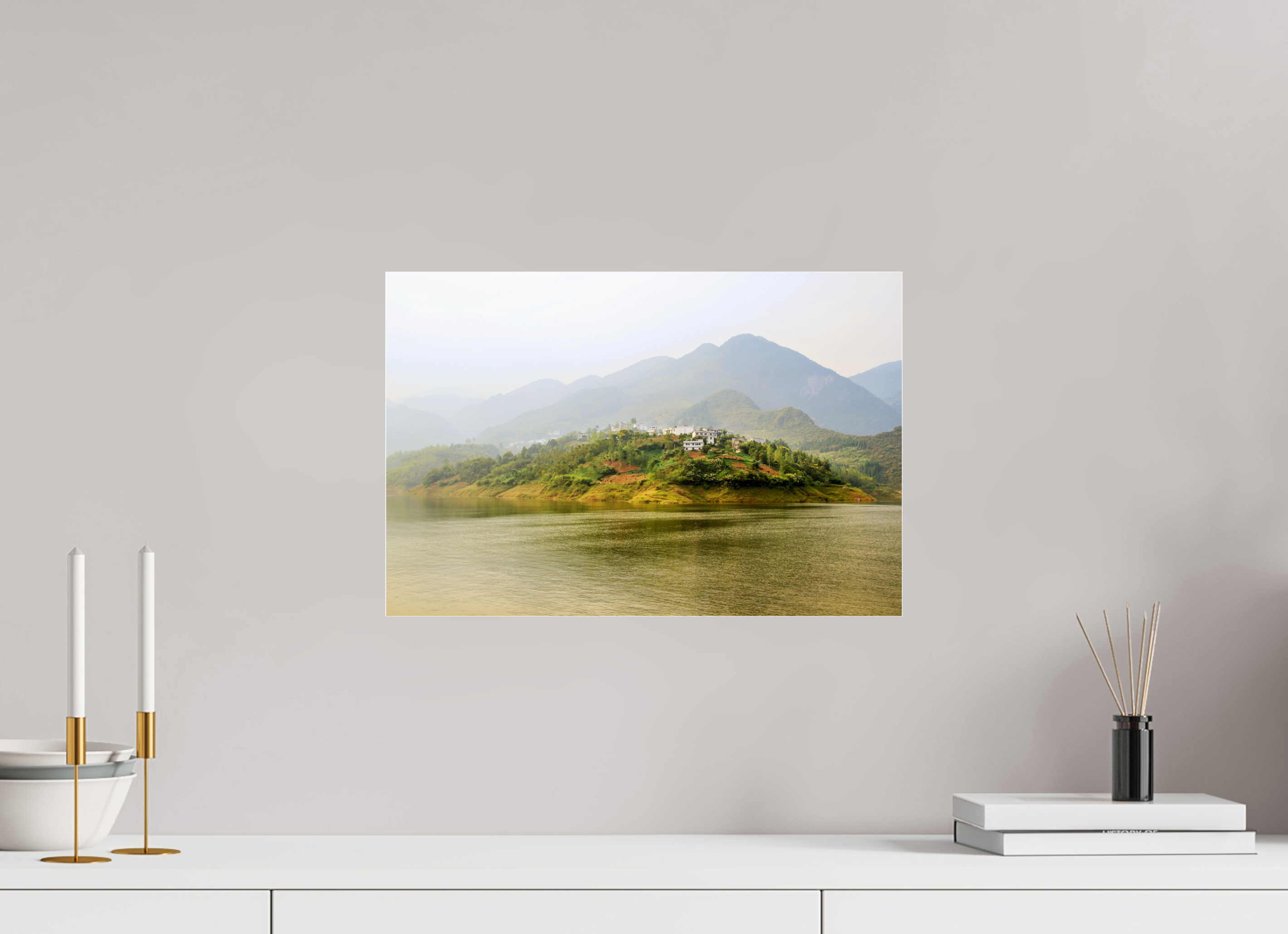 45 x 30 cm, Photo Print Under Acrylic Glass Mist along the Yangtze River