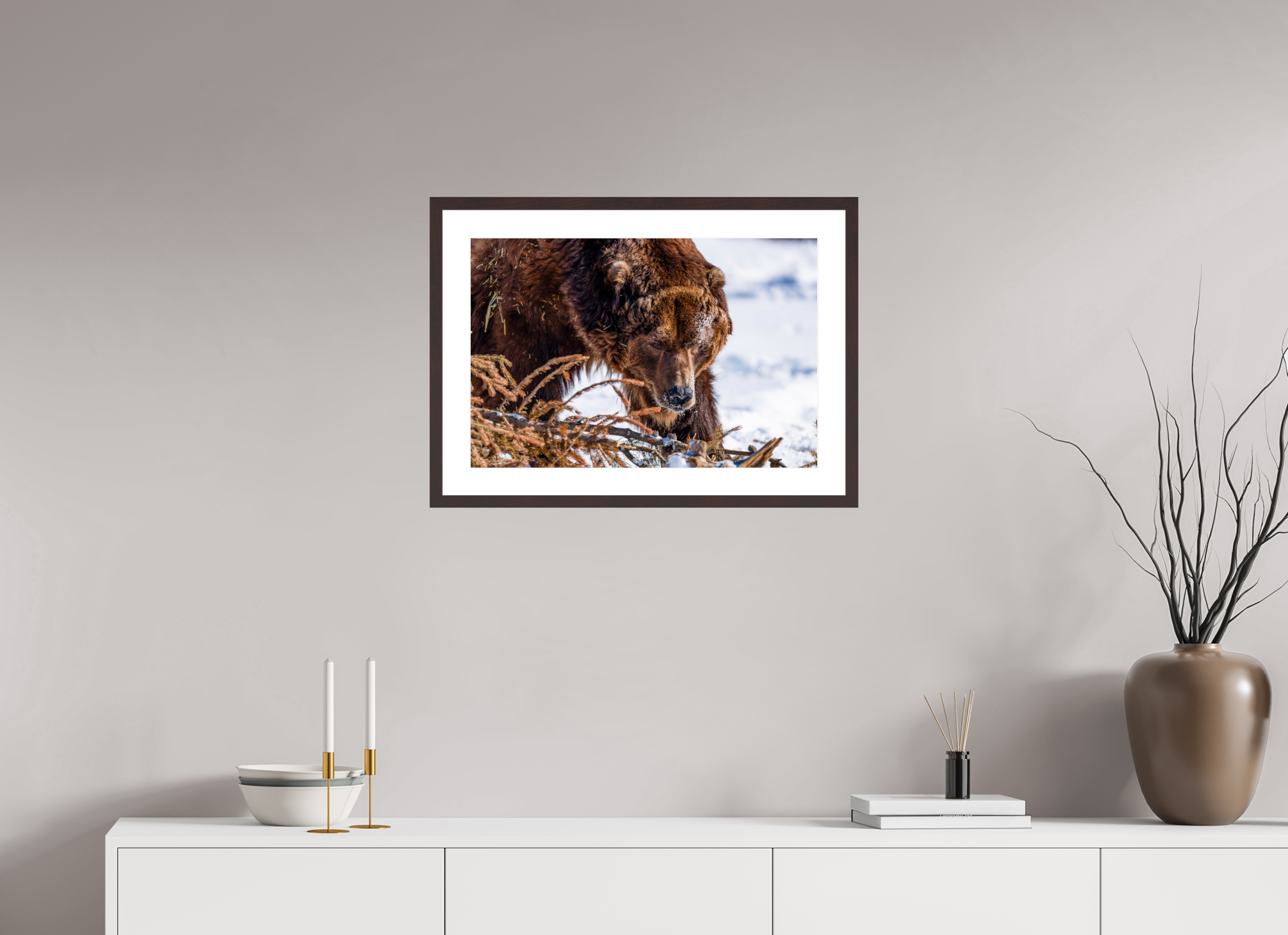 60 x 40 cm, Brown Frame Alaskan Bear