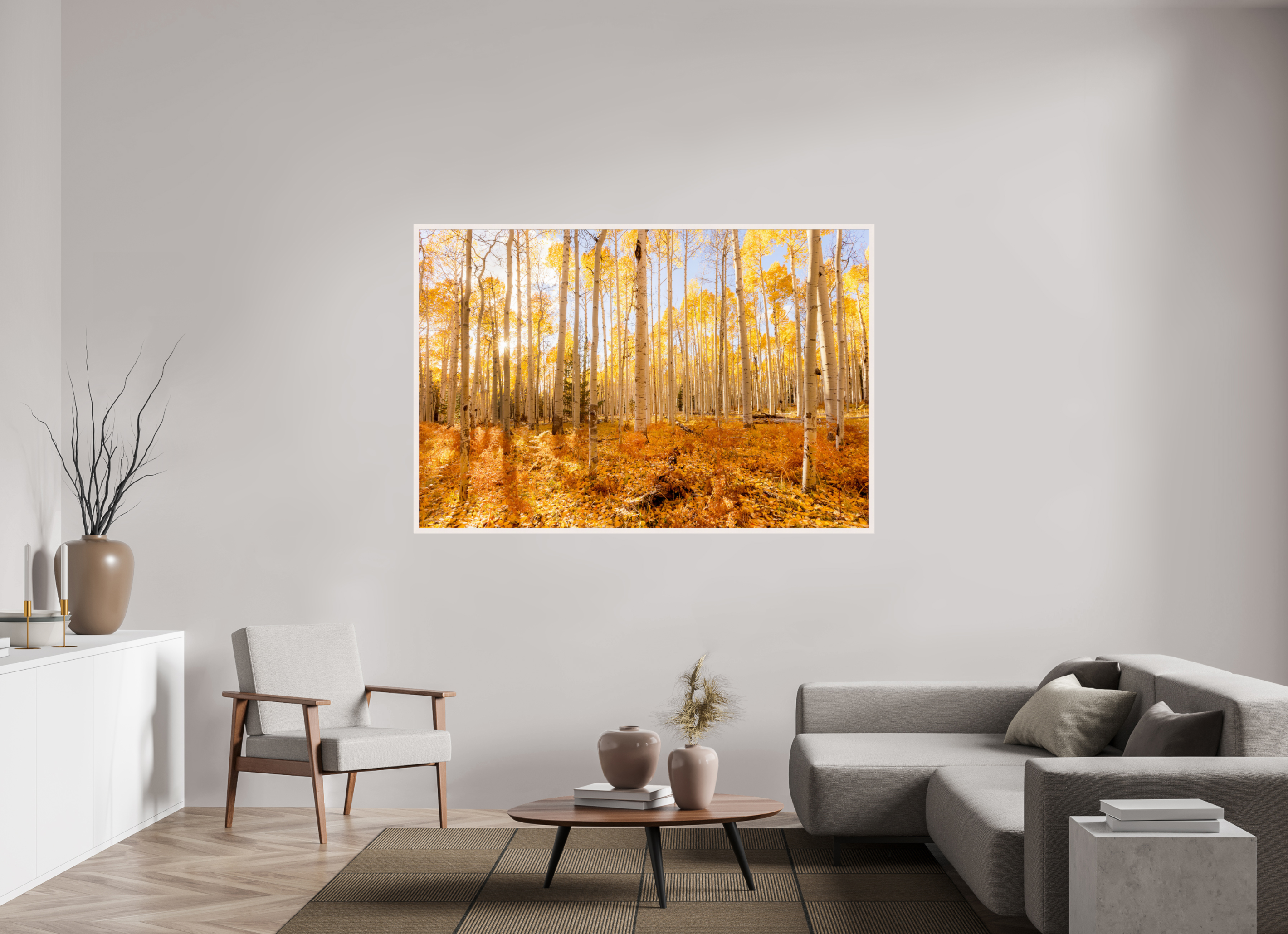 180 x 120 cm, White Hamburg Frame Golden Aspen Trees