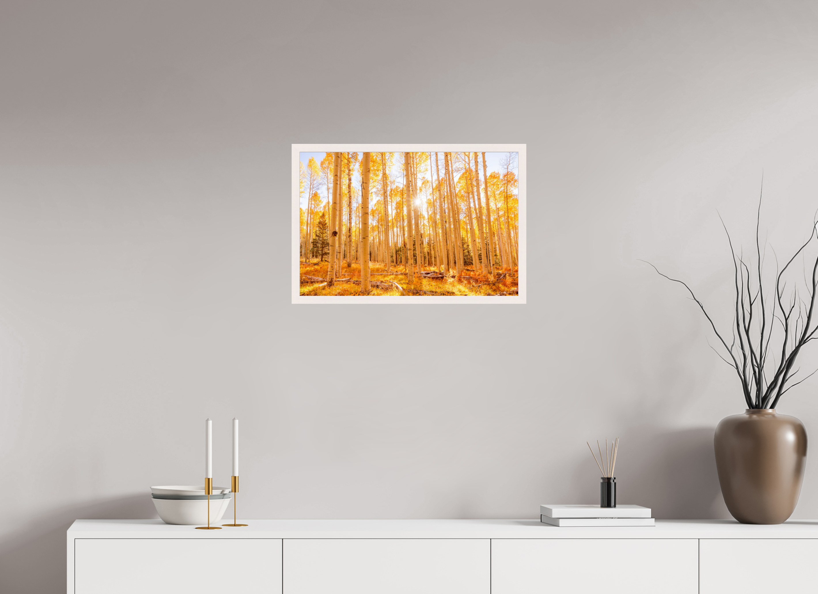 60 x 40 cm, White Hamburg Frame Golden Aspens