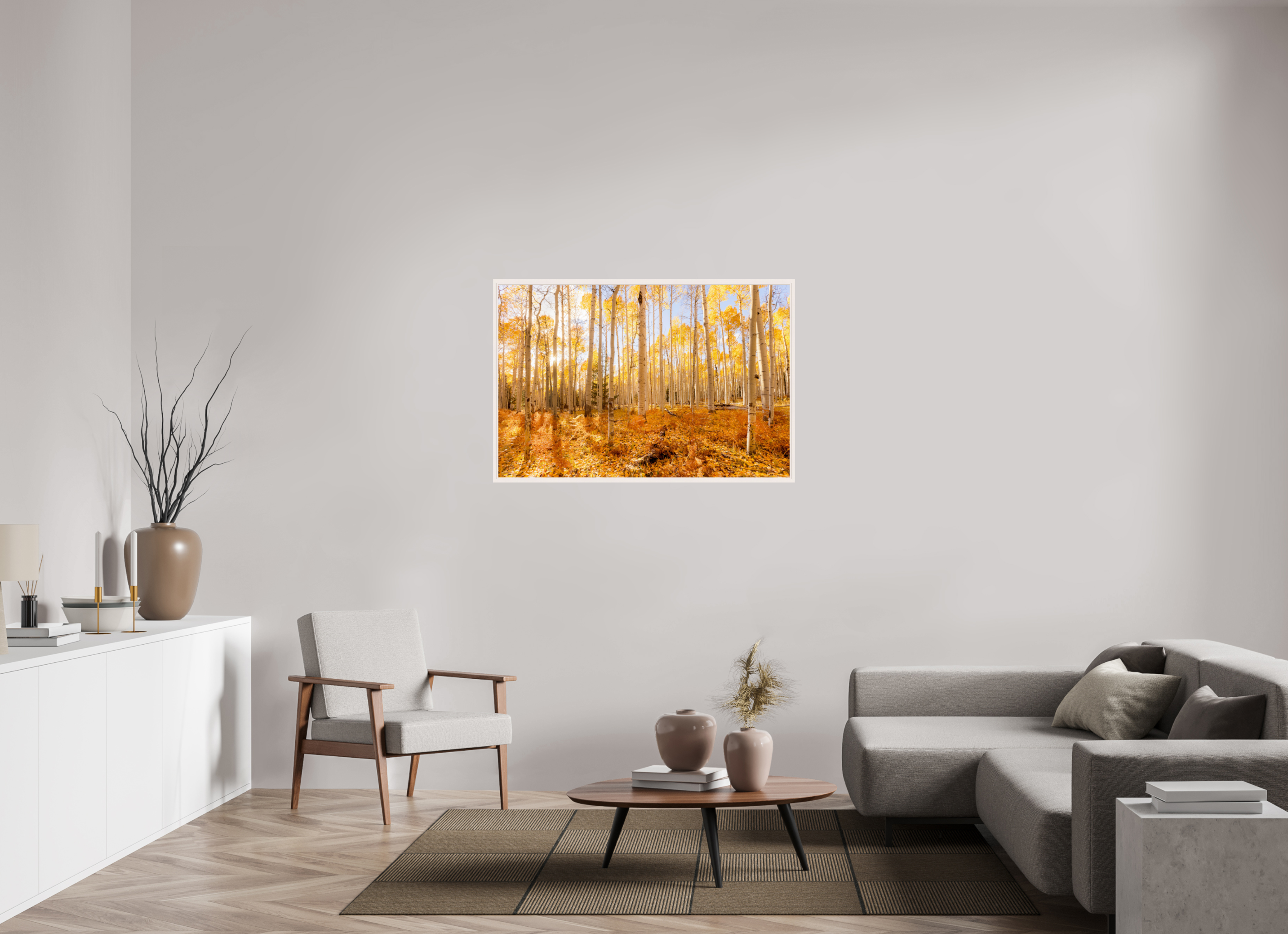 120 x 80 cm, White Hamburg Frame Golden Aspen Trees