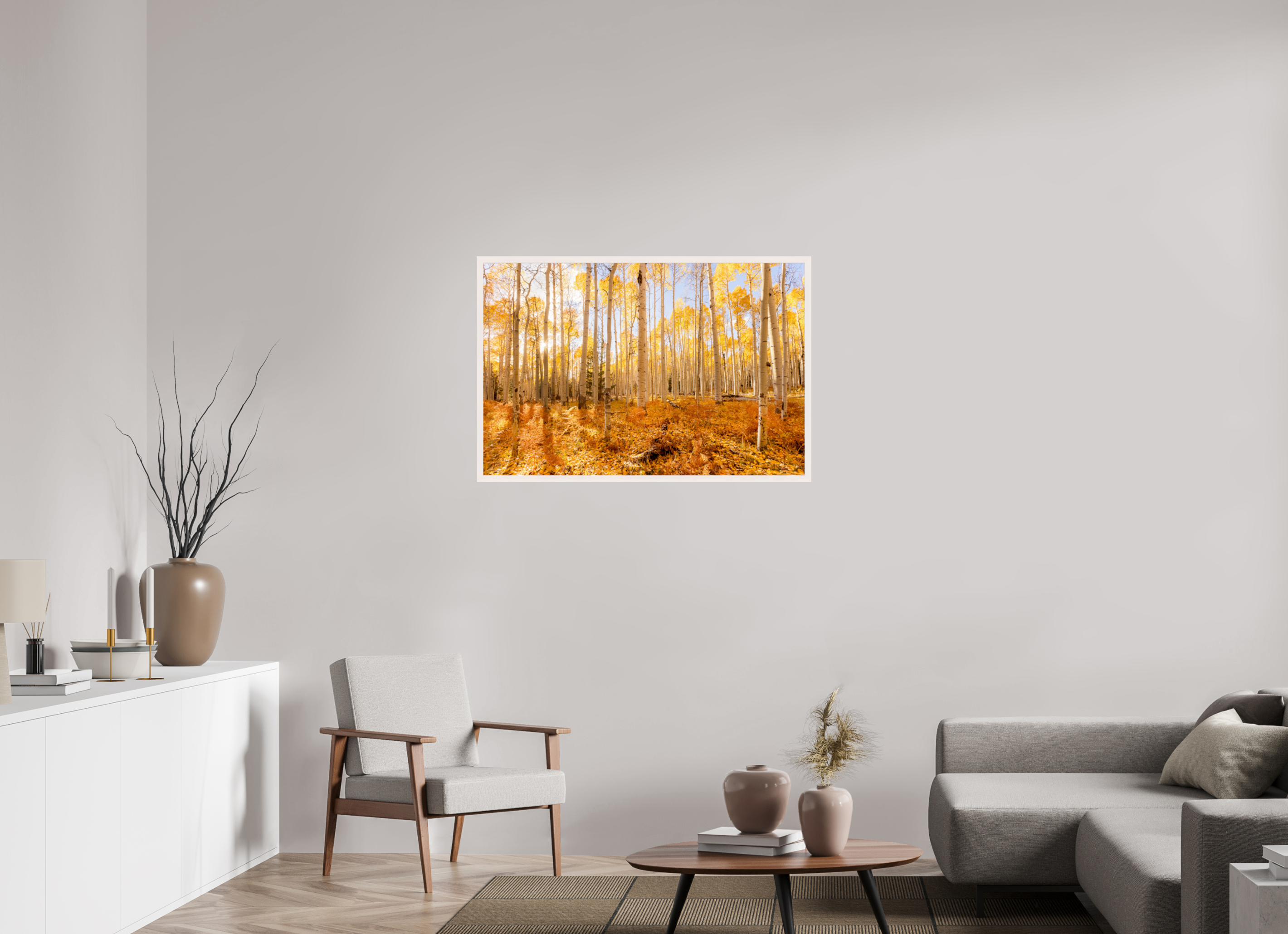 105 x 70 cm, White Hamburg Frame Golden Aspen Trees
