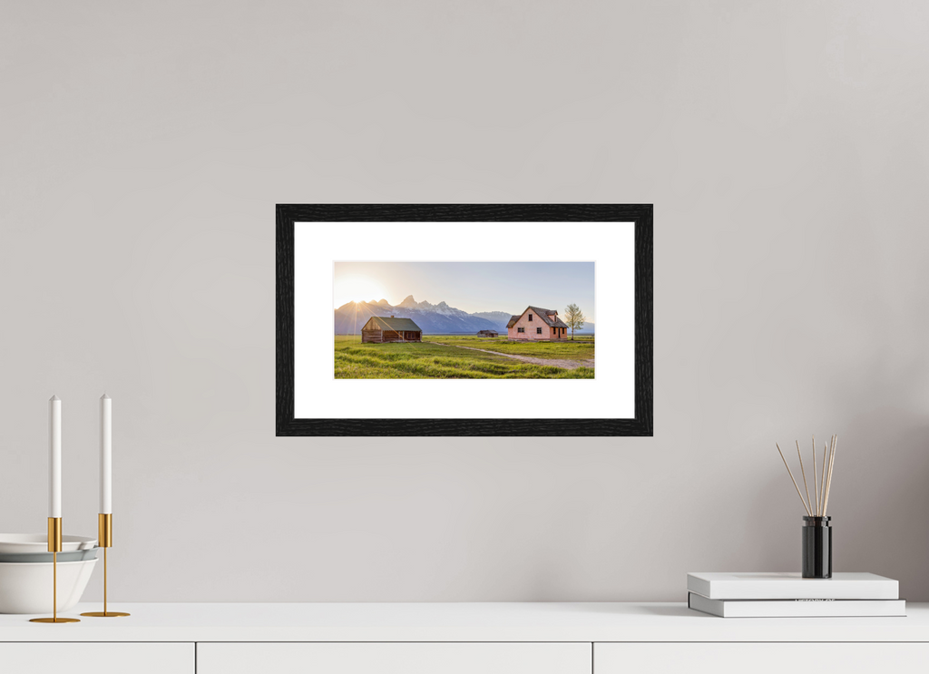 32.2 x 15 cm, Black Frames Sunset over the Tetons