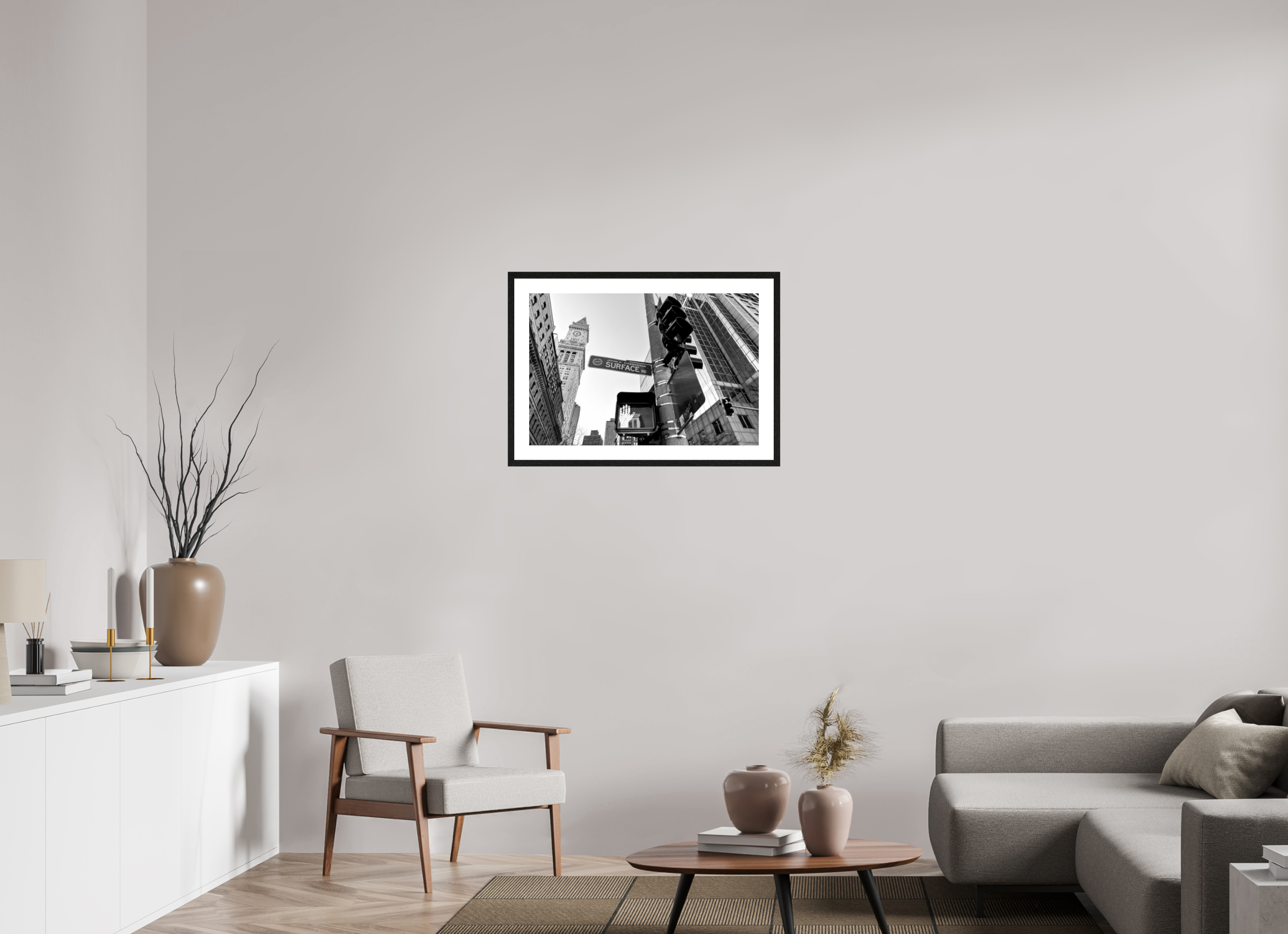 75 x 50 cm, Hamburg 40 mm Black Frame with Black and White Paper Boston
