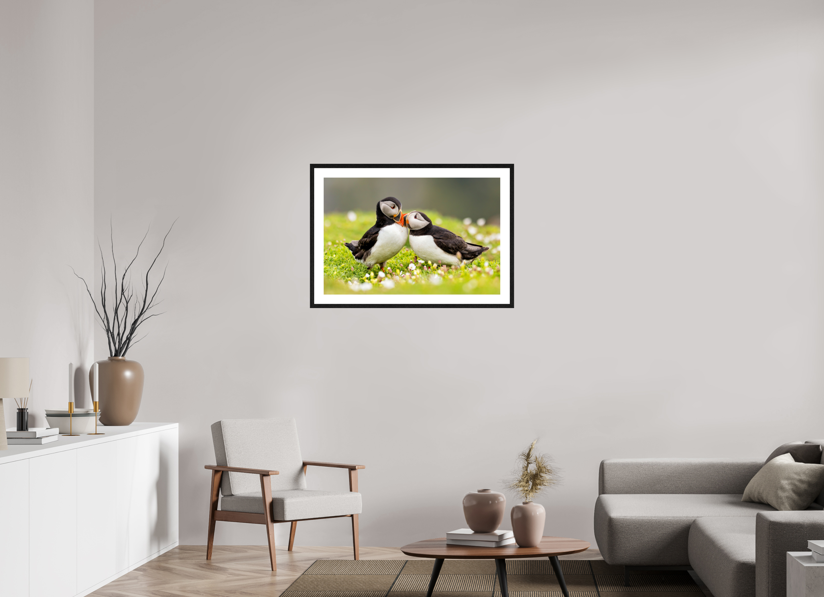 90 x 60 cm, Black Frames Puffin Love