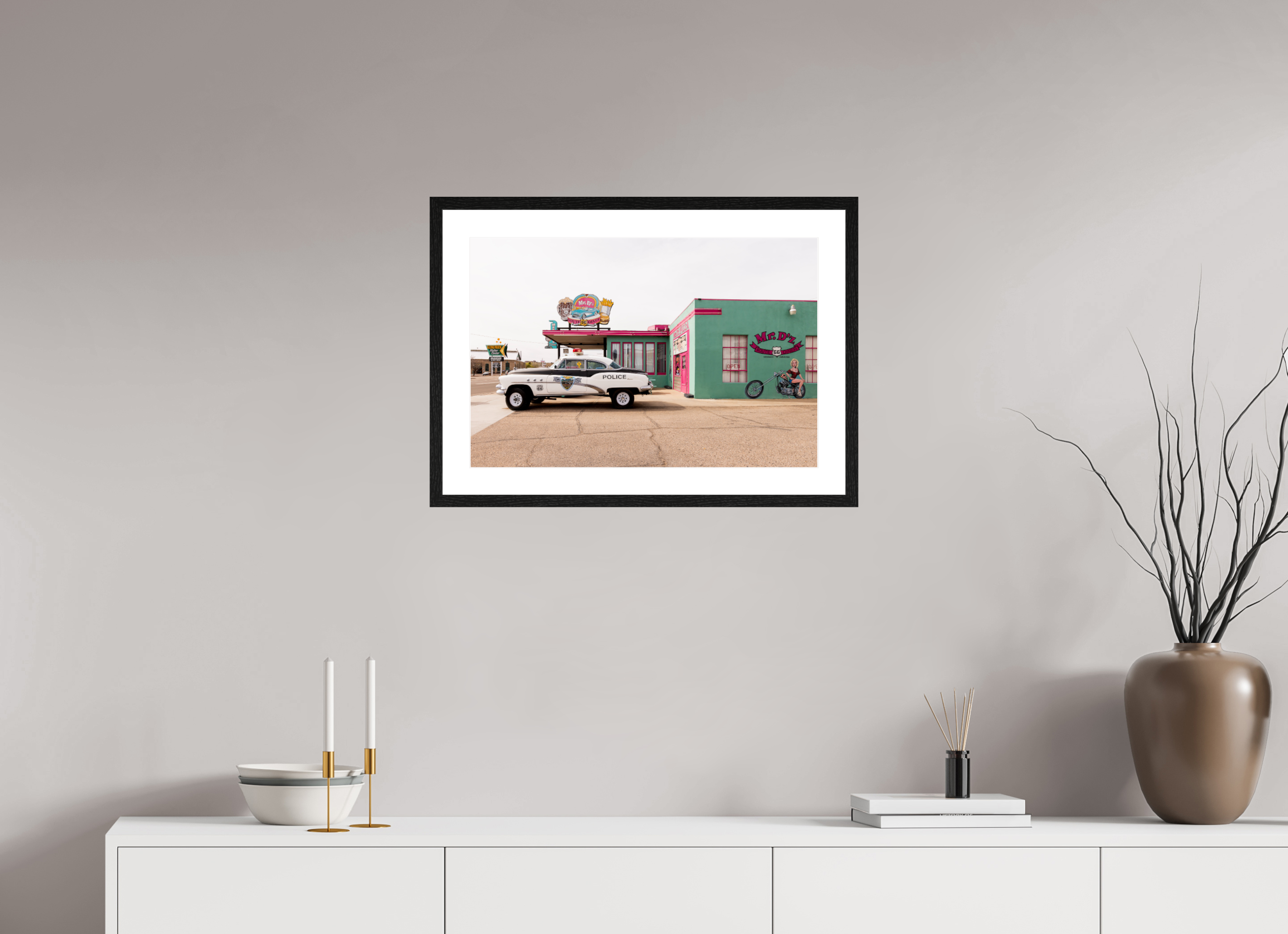 60 x 40 cm, Black Frames Retro Styles on Route 66