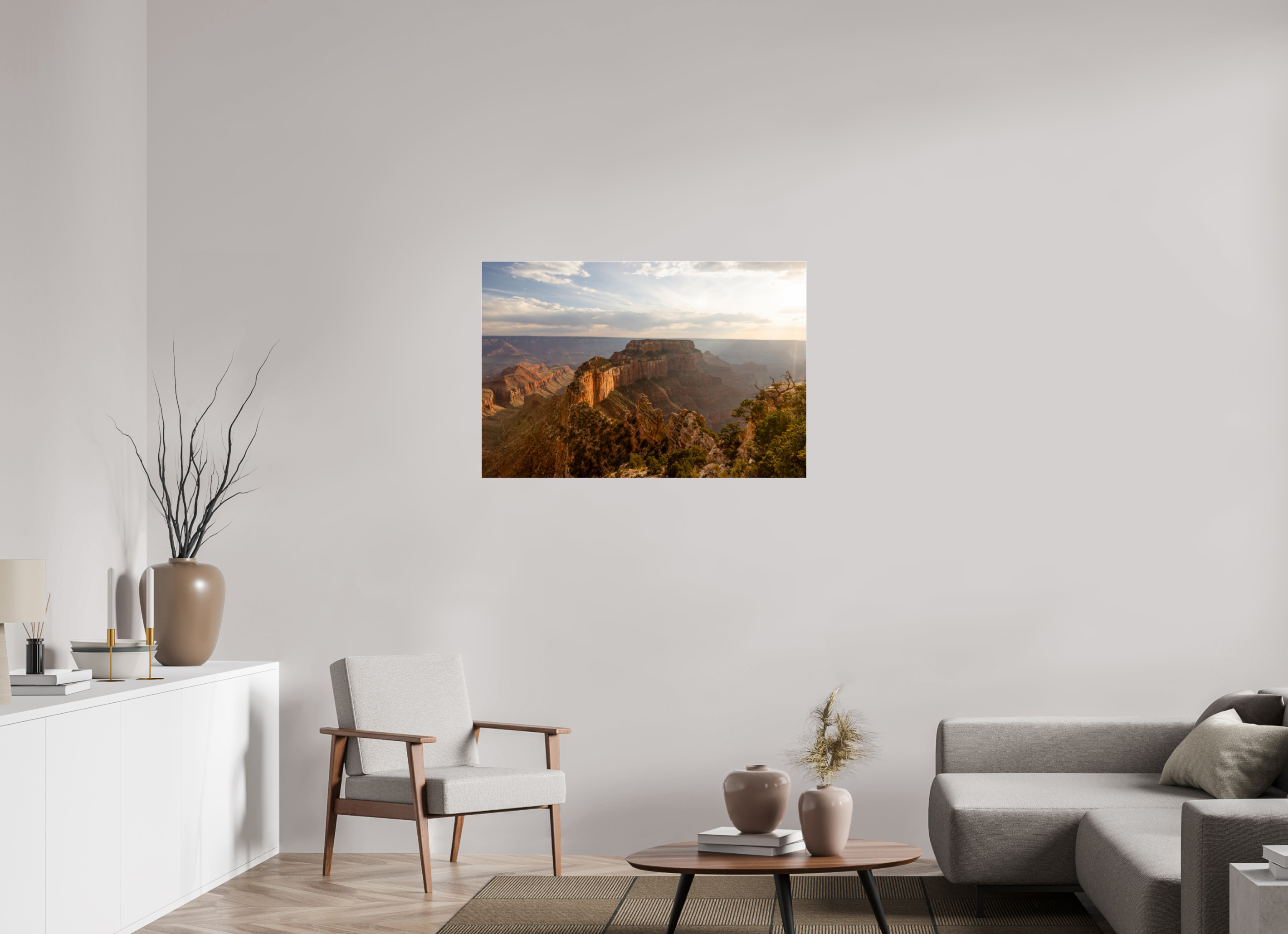 105 x 70 cm, Photo Print Under Acrylic Glass Golden Hour over the North Rim of the Grand Canyon