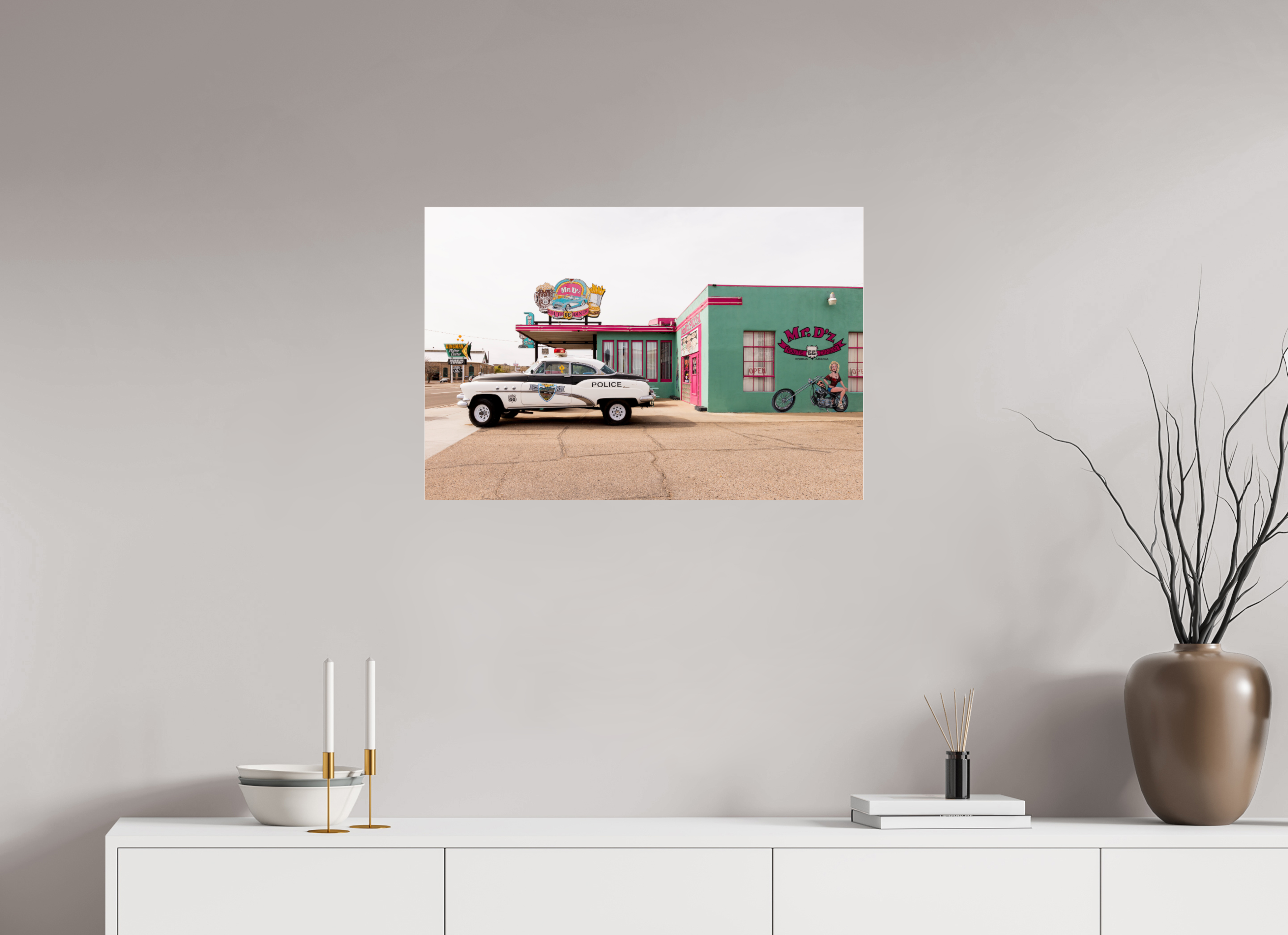75 x 50 cm, Photo Print Under Acrylic Glass Retro Styles on Route 66