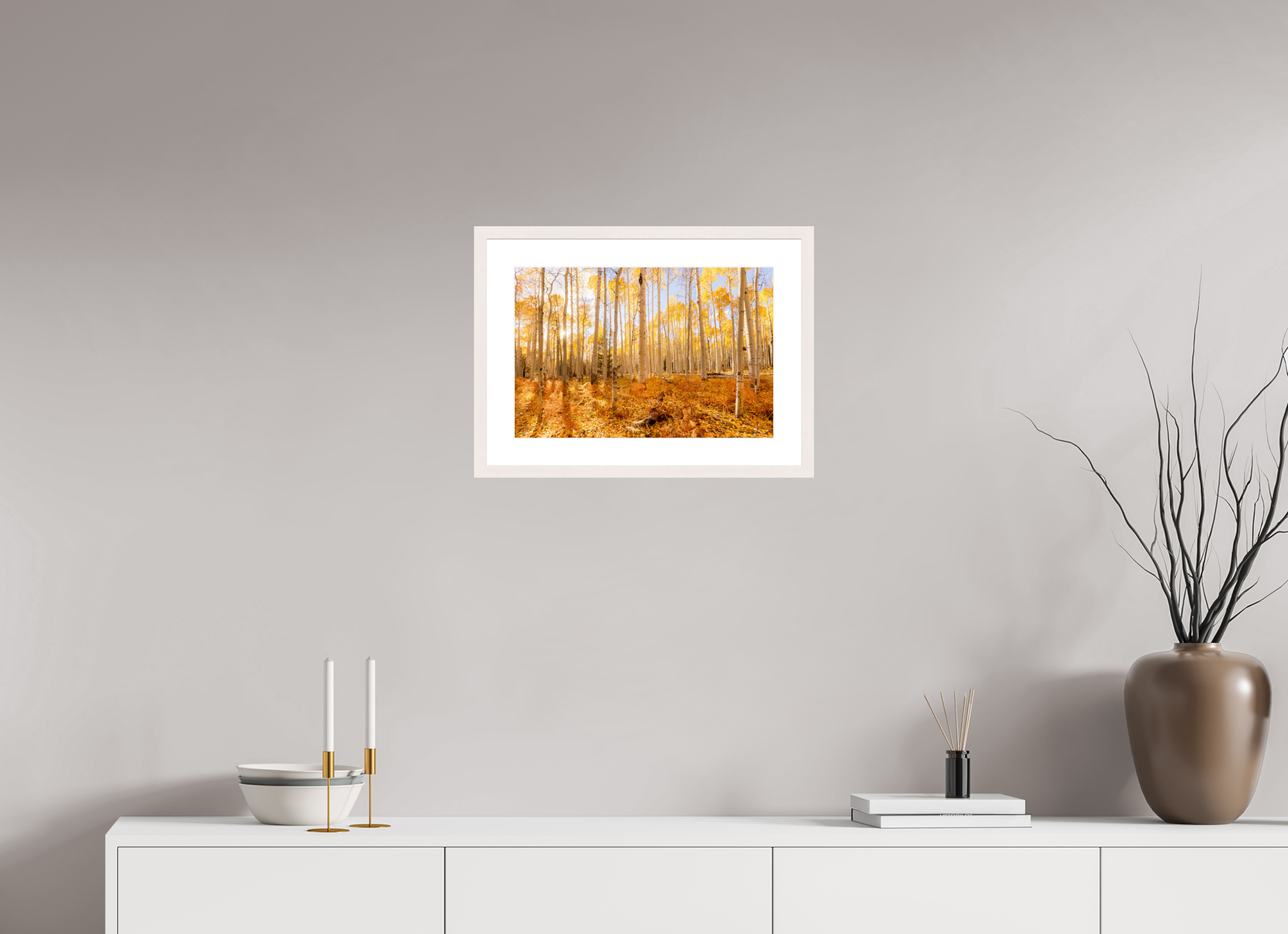 45 x 30 cm, White Maple 20 mm Golden Aspen Trees Fine Art