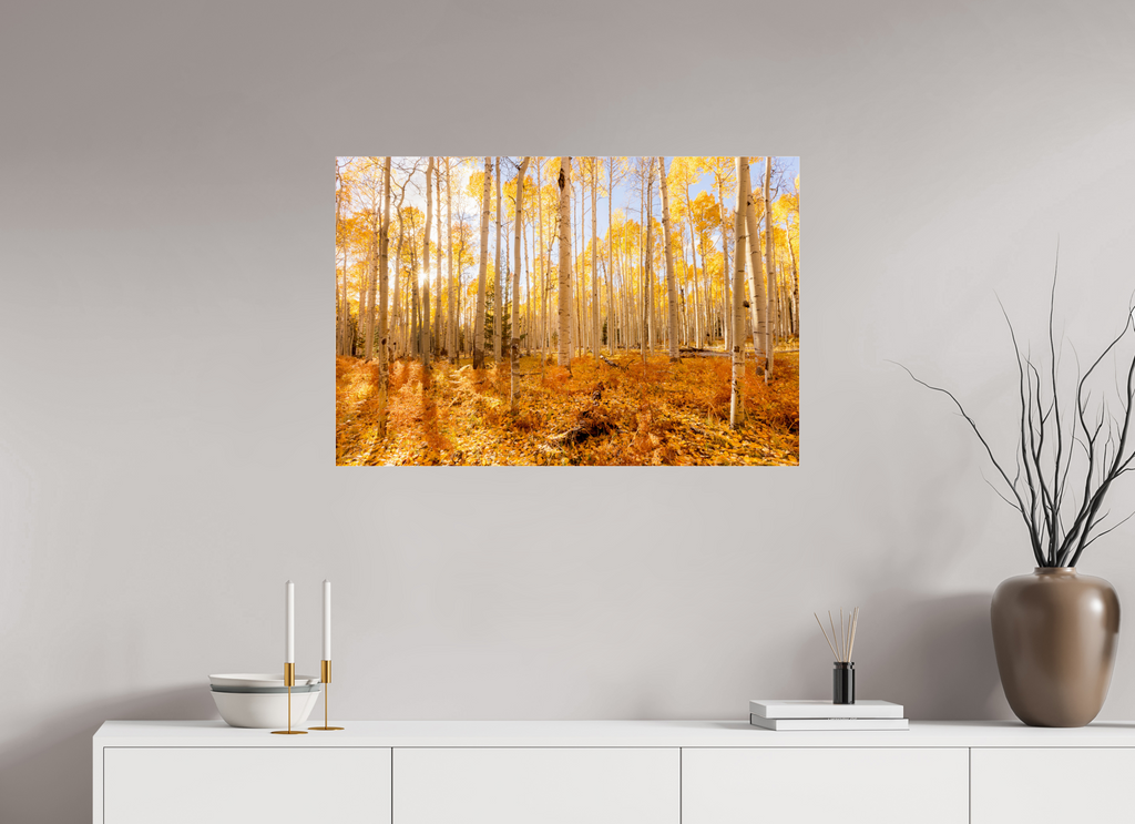 90 x 60 cm, Photo Print Under Acrylic Glass Golden Aspen Trees Fine Art