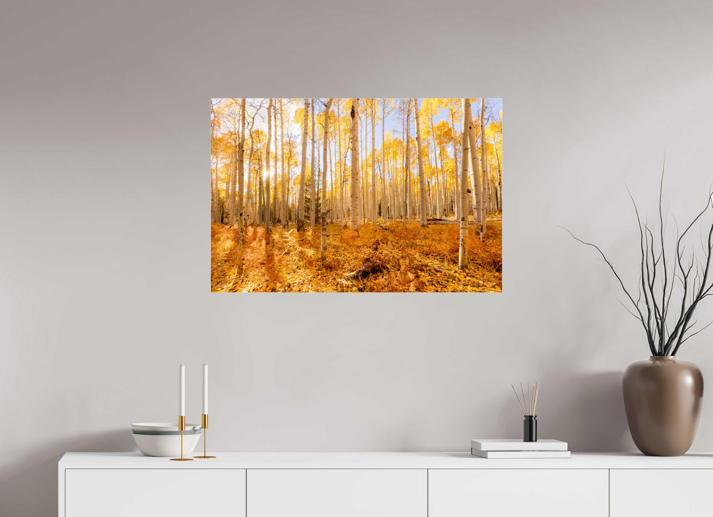 90 x 60 cm, Photo Print Under Acrylic Glass Golden Aspen Trees Fine Art