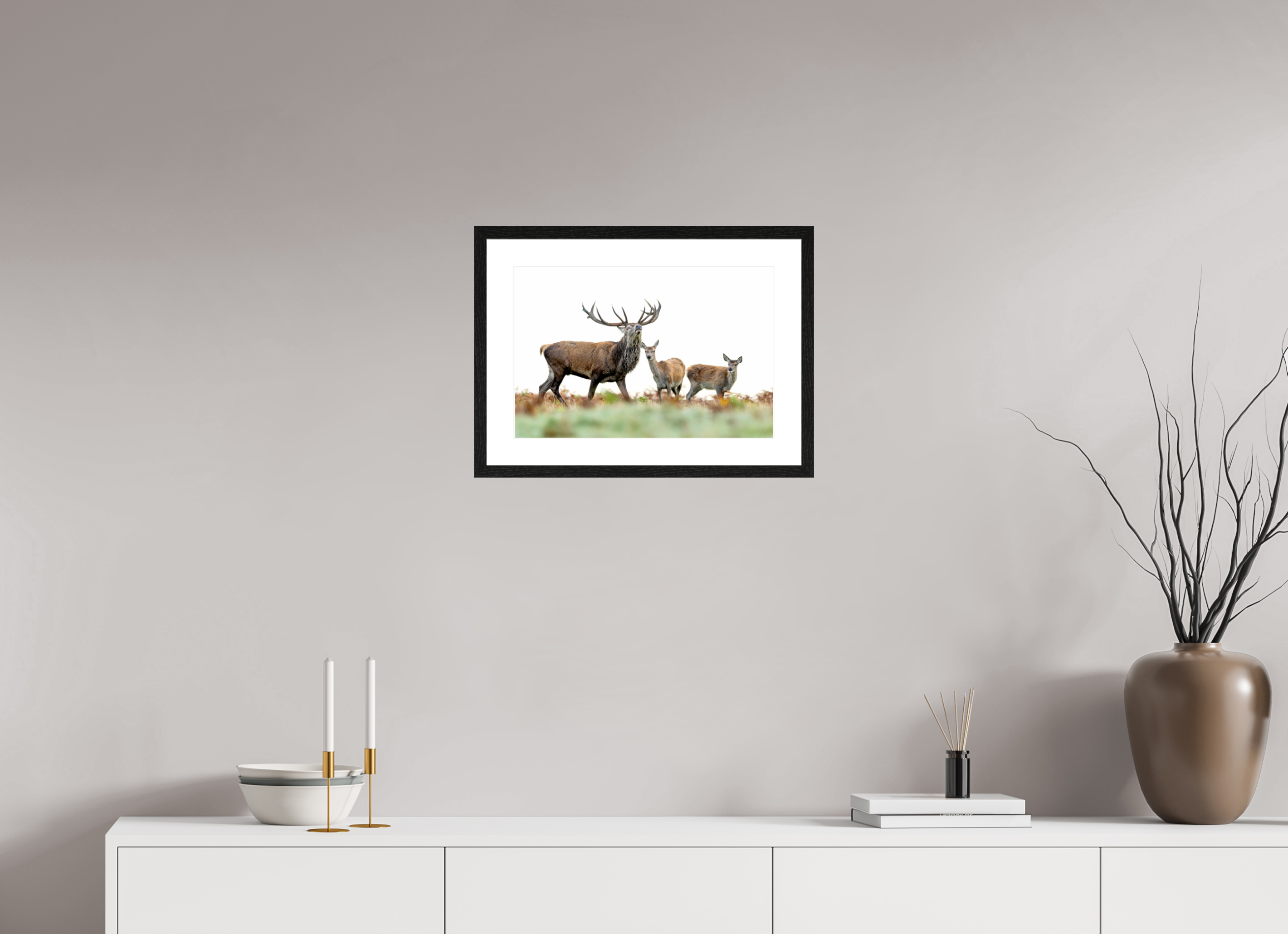 45 x 30 cm, Black Frames Deer Rut