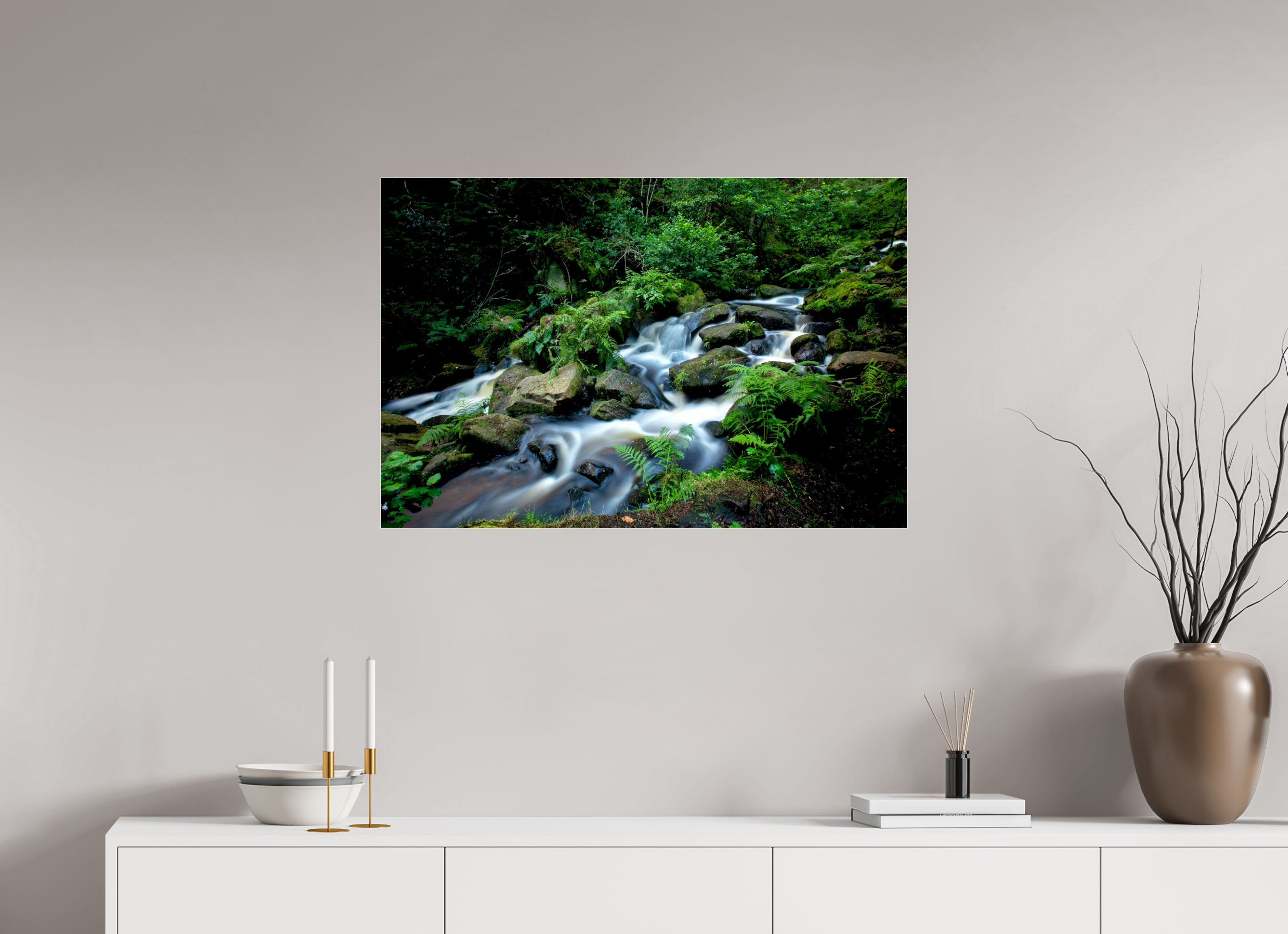 90 x 60 cm, Photo Print Under Acrylic Glass Rivelin Valley Water Fall