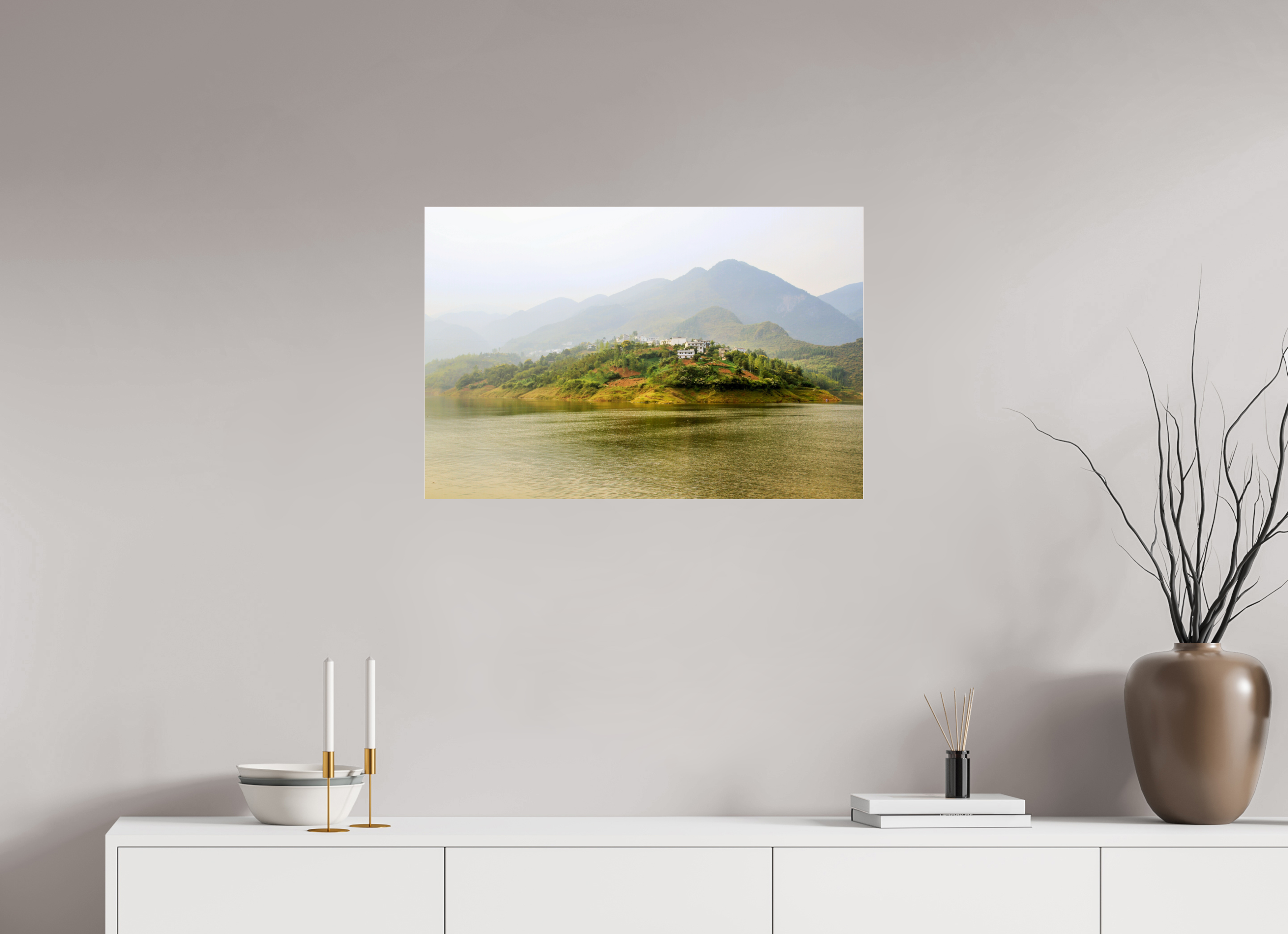 75 x 50 cm, Photo Print Under Acrylic Glass Mist along the Yangtze River