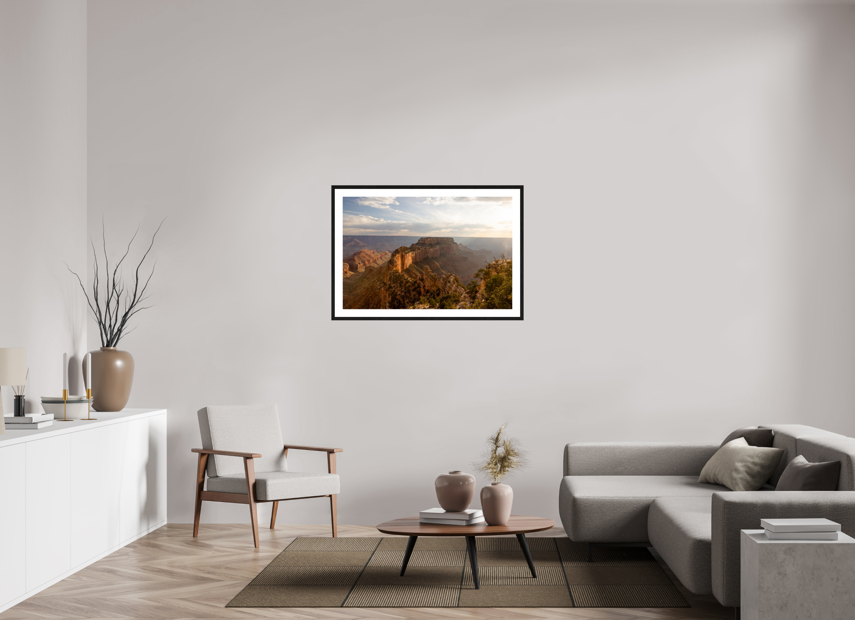 105 x 70 cm, Black Frames Golden Hour over the North Rim of the Grand Canyon