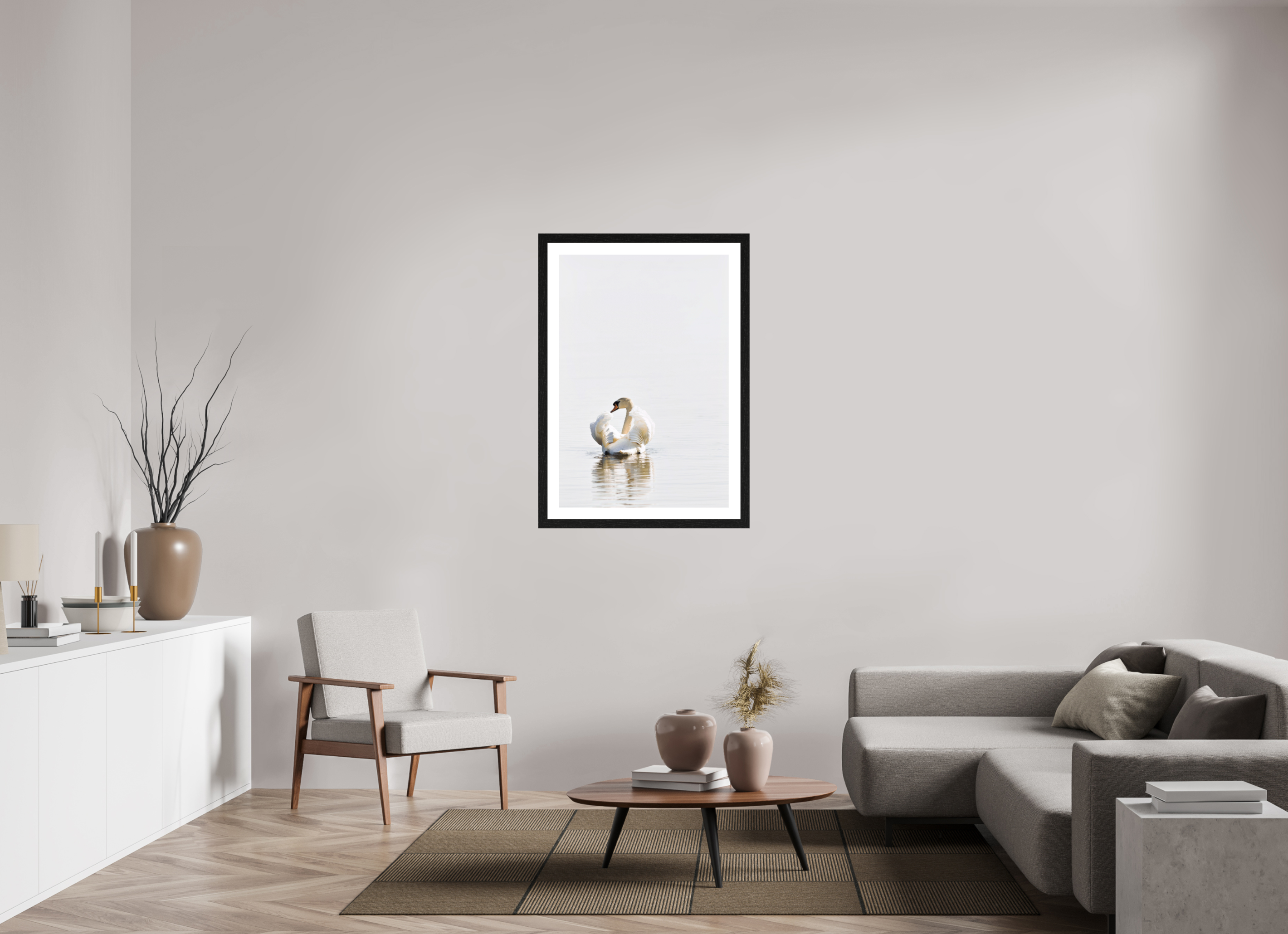 70 x 104 cm, Hamburg 40 mm frame Swan at Dawn