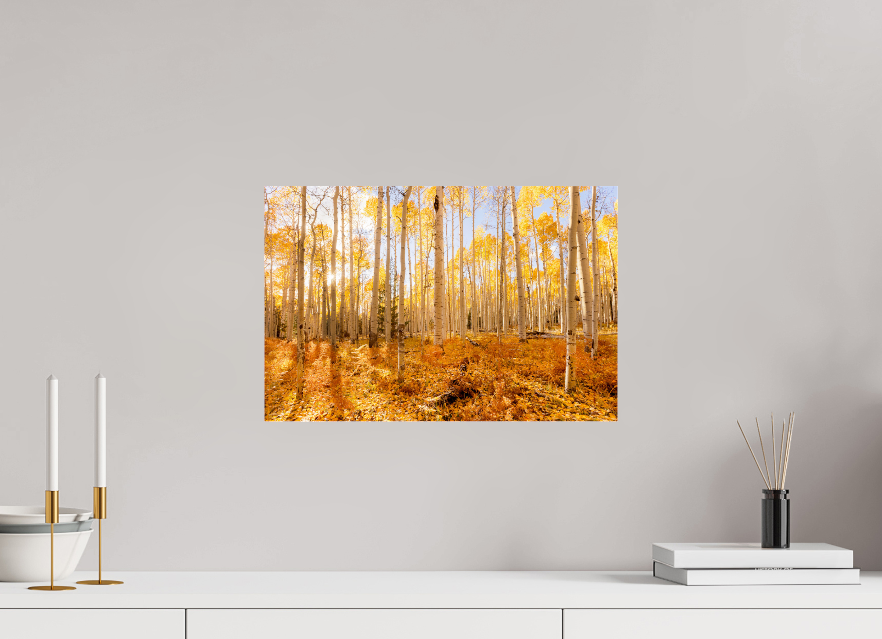 45 x 30 cm, Photo Print Under Acrylic Glass Golden Aspen Trees Fine Art