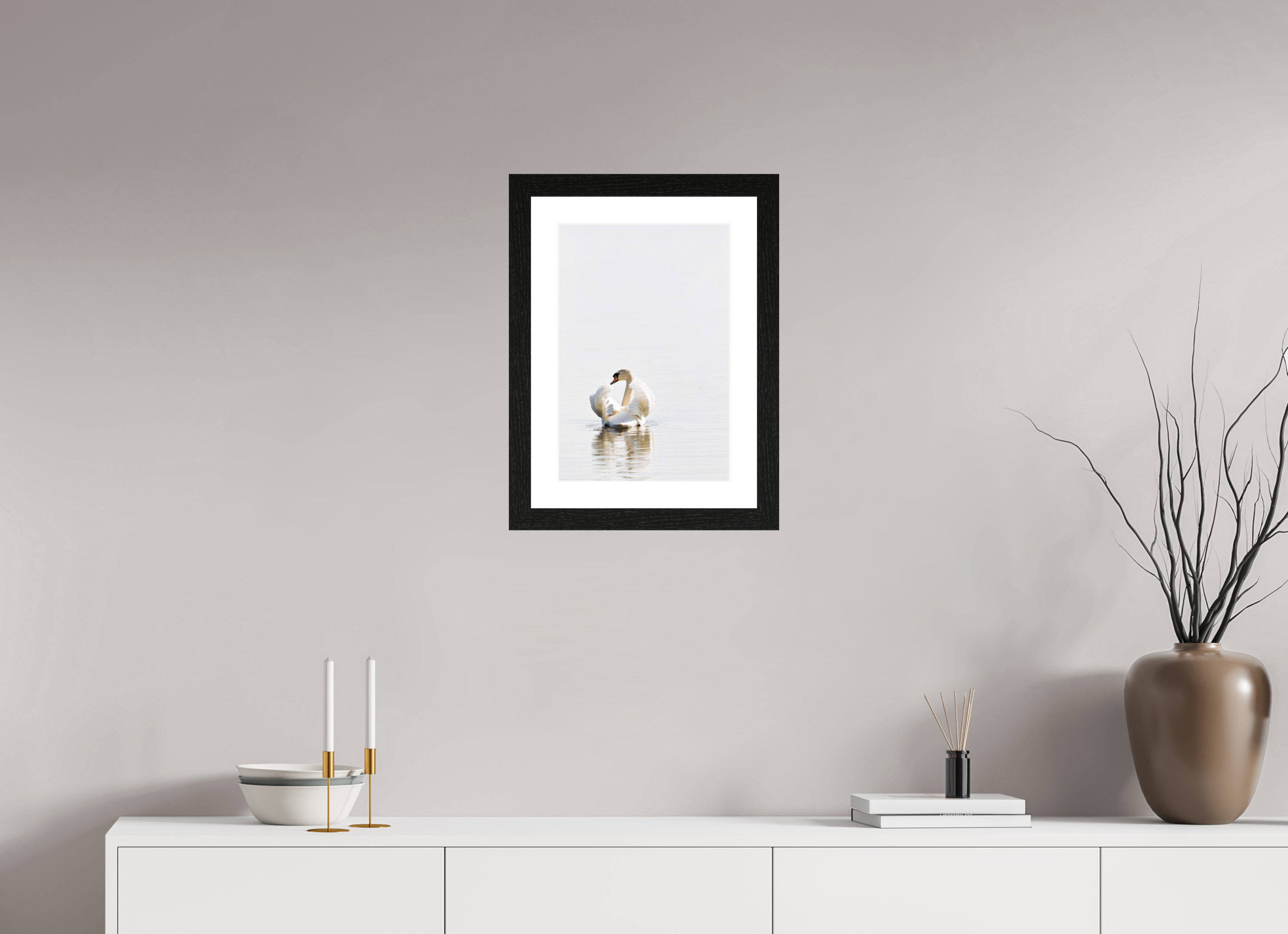 30 x 44.6 cm, Hamburg 40 mm frame Swan at Dawn