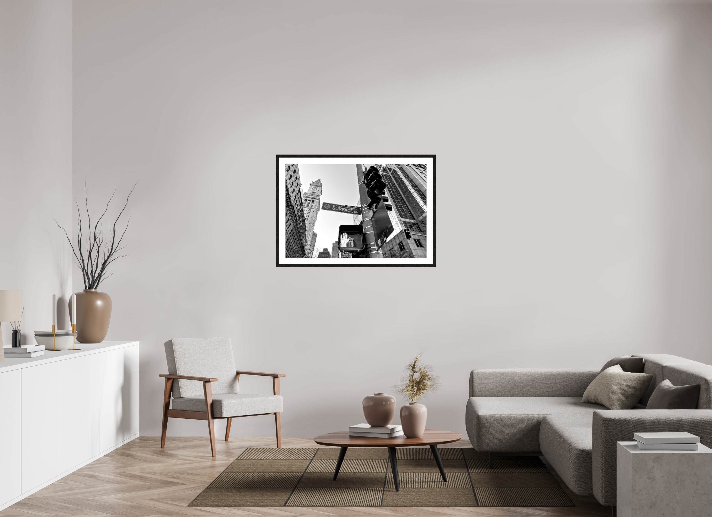 105 x 70 cm, Hamburg 40 mm Black Frame with Black and White Paper Boston
