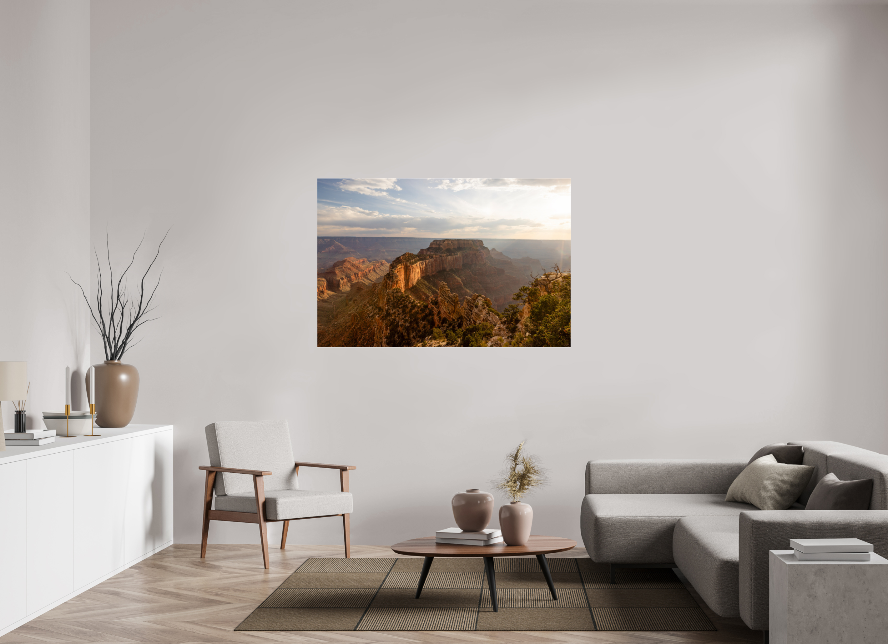 150 x 100 cm, Photo Print Under Acrylic Glass Golden Hour over the North Rim of the Grand Canyon