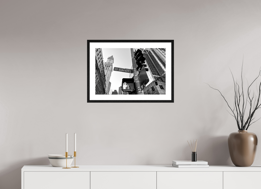 60 x 40 cm, Hamburg 40 mm Black Frame with Black and White Paper Boston