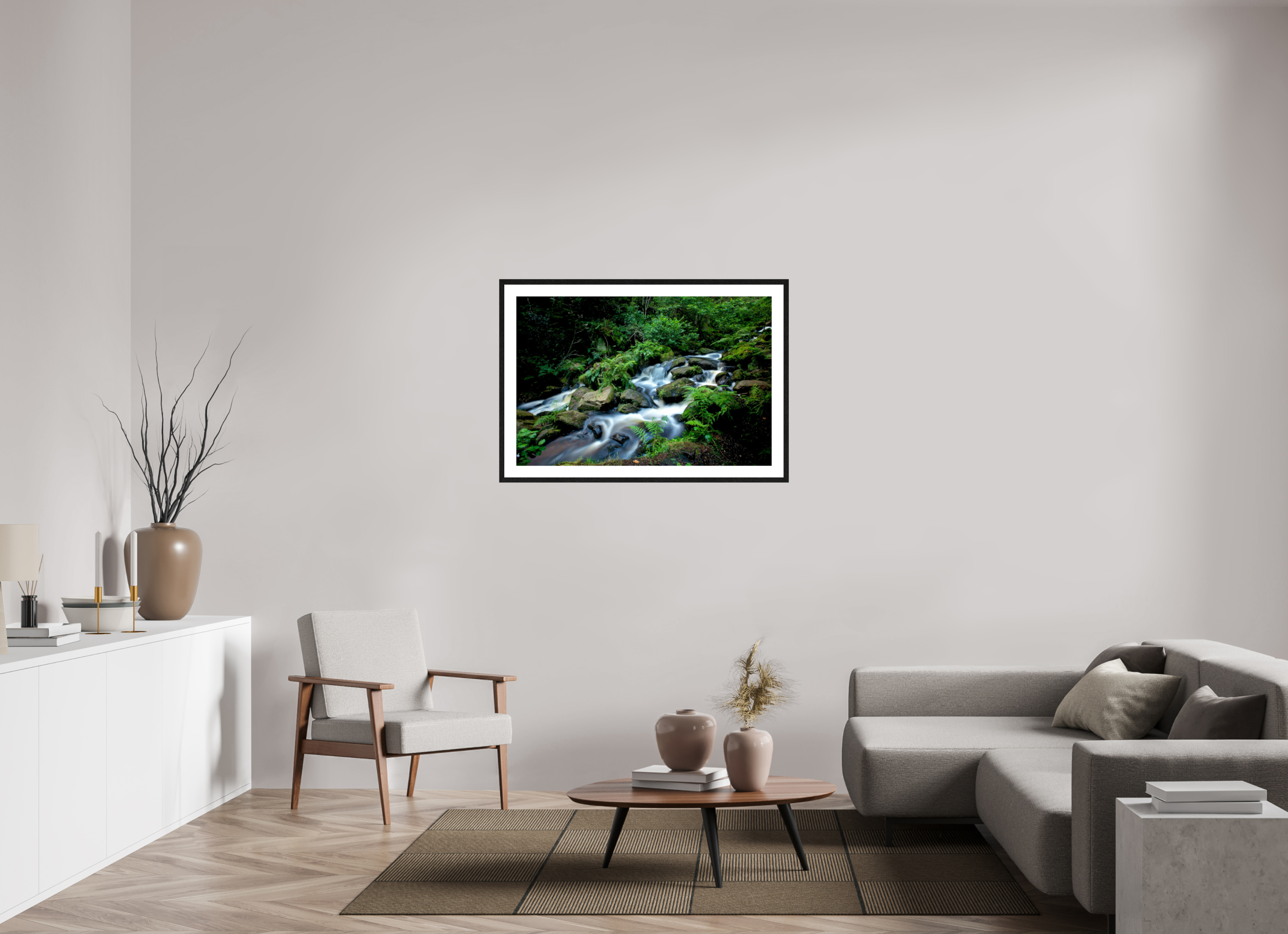 105 x 70 cm, Black Frames Rivelin Valley Water Fall