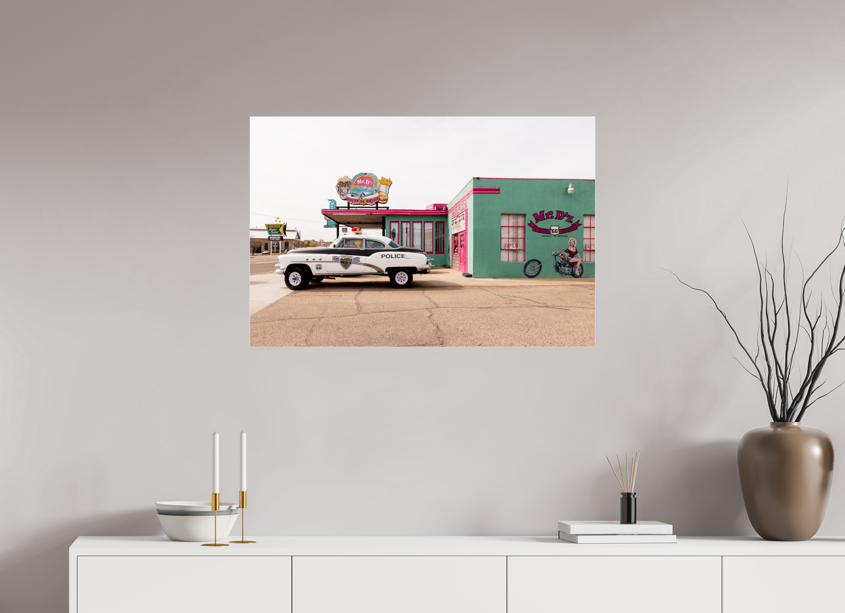 90 x 60 cm, Photo Print Under Acrylic Glass Retro Styles on Route 66
