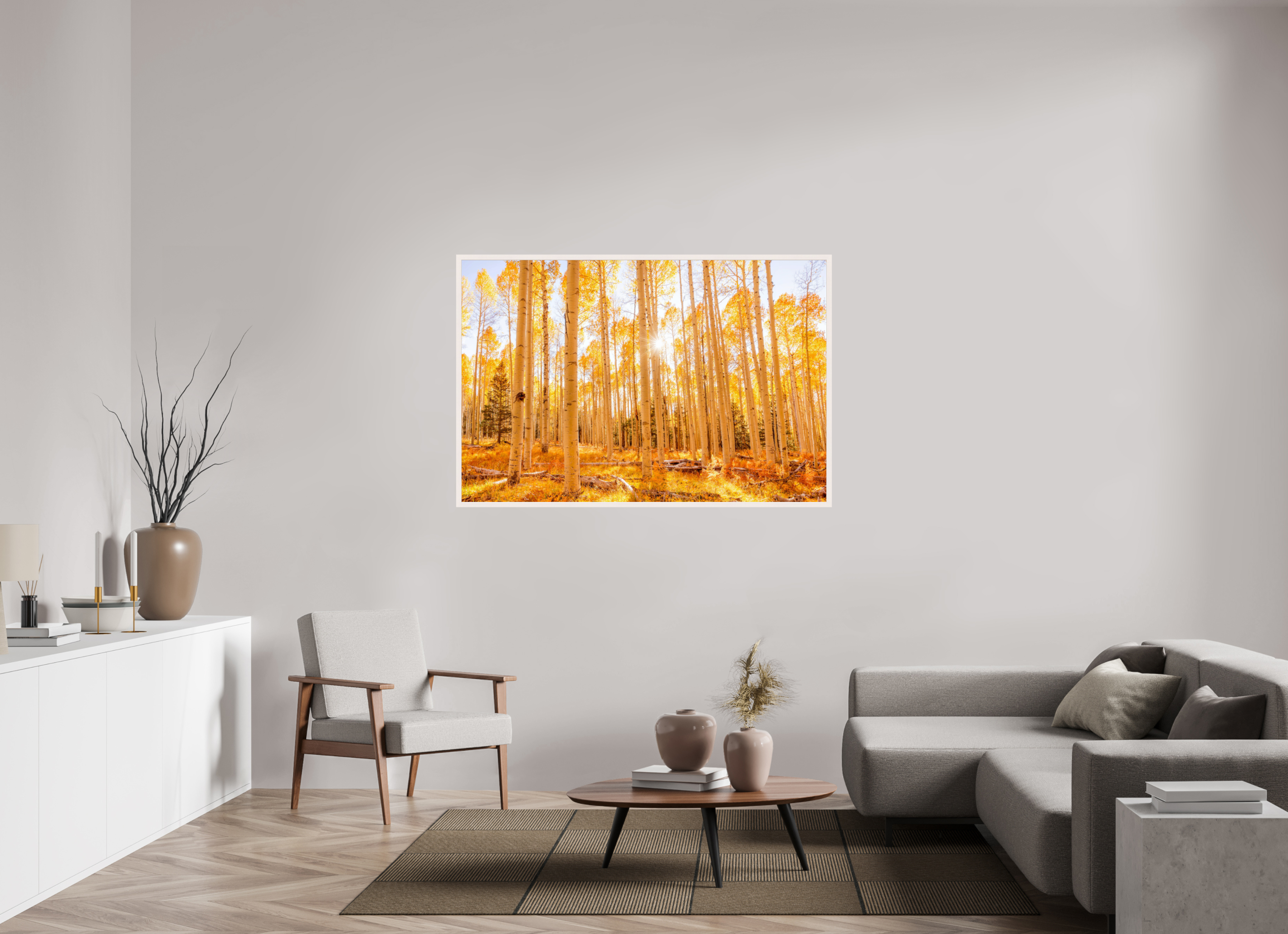 150 x 100 cm, White Hamburg Frame Golden Aspens