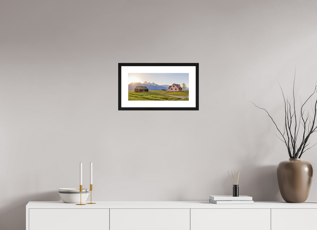 42.9 x 20 cm, Black Frames Sunset over the Tetons