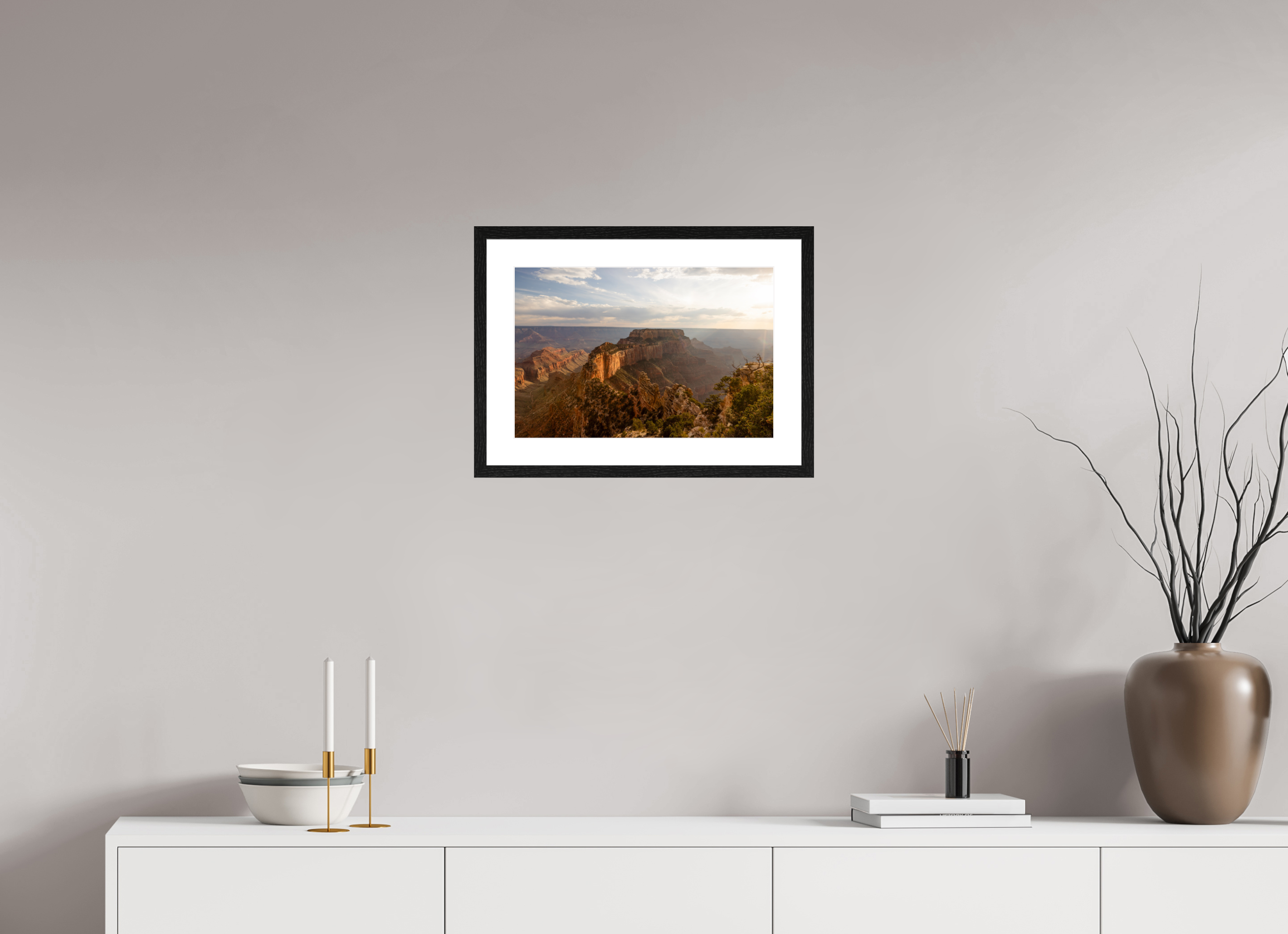 45 x 30 cm, Black Frames Golden Hour over the North Rim of the Grand Canyon