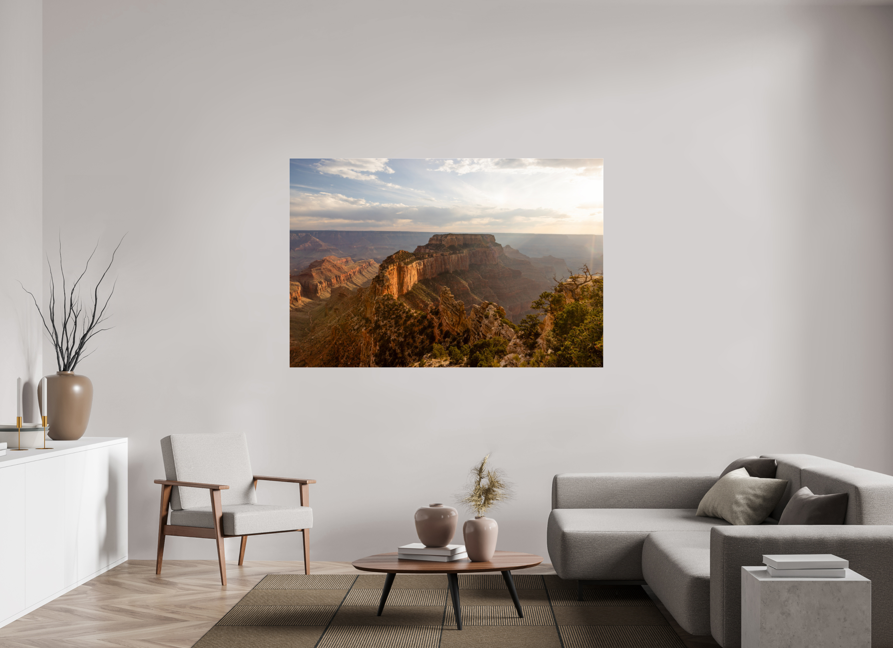 180 x 120 cm, Photo Print Under Acrylic Glass Golden Hour over the North Rim of the Grand Canyon
