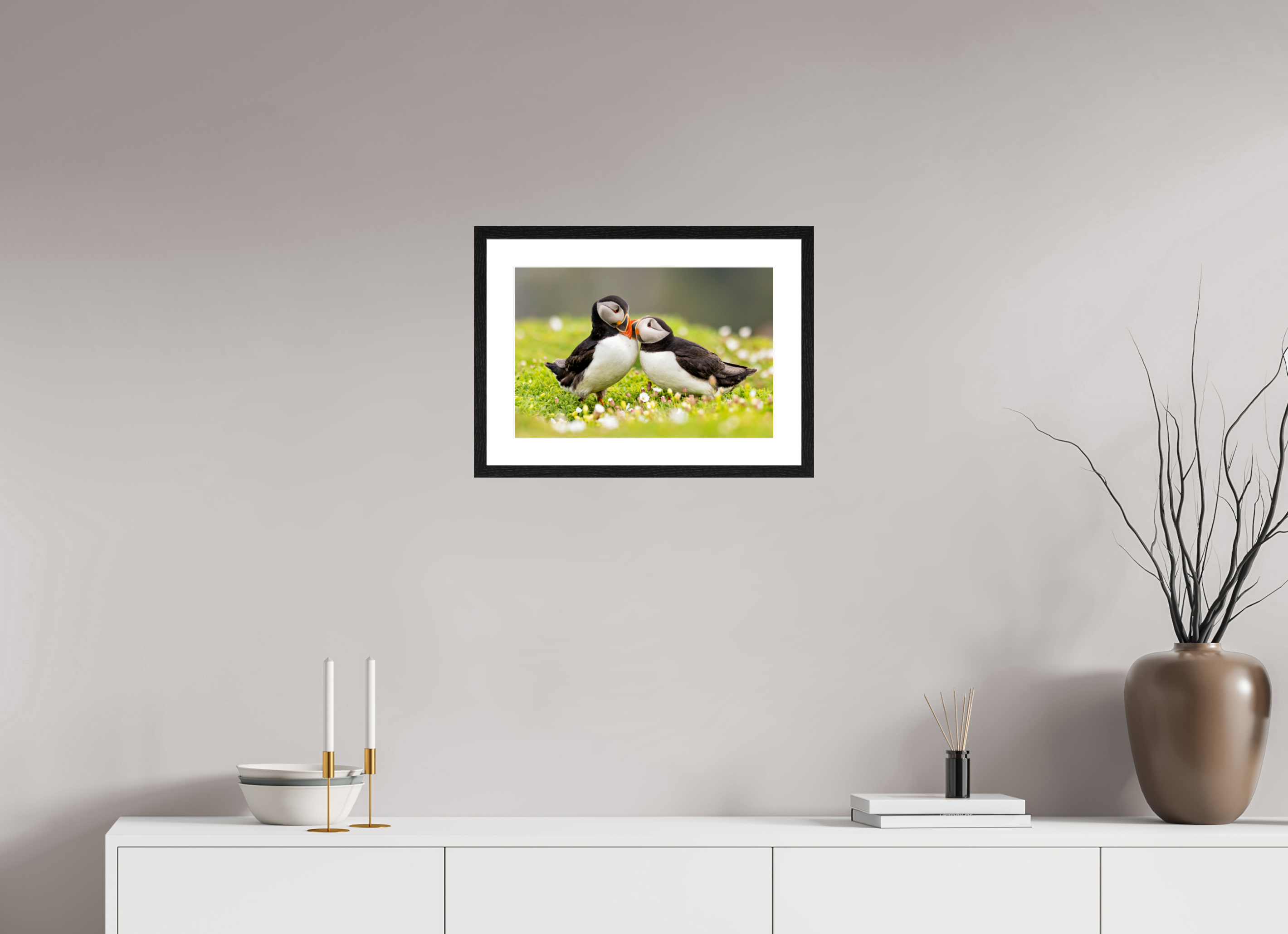 45 x 30 cm, Black Frames Puffin Love