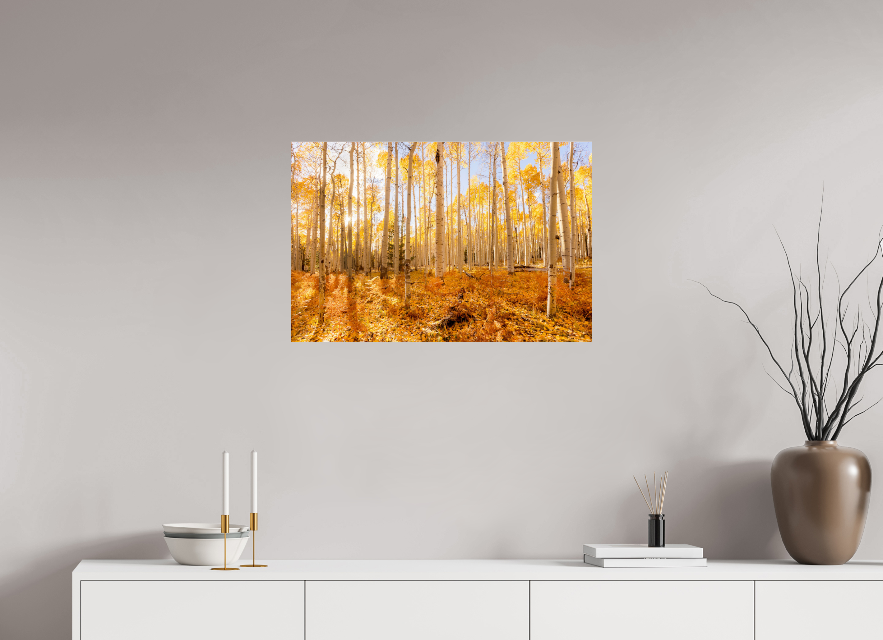 75 x 50 cm, Photo Print Under Acrylic Glass Golden Aspen Trees Fine Art