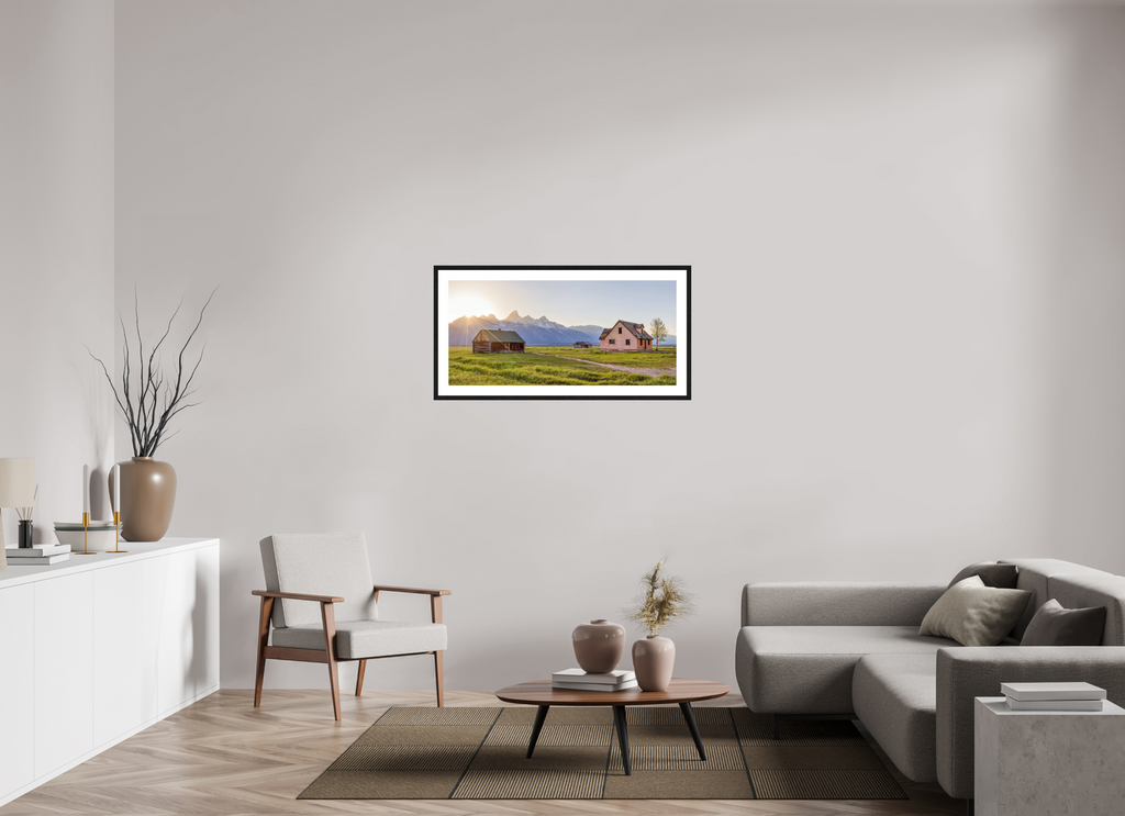 107.2 x 50 cm, Black Frames Sunset over the Tetons