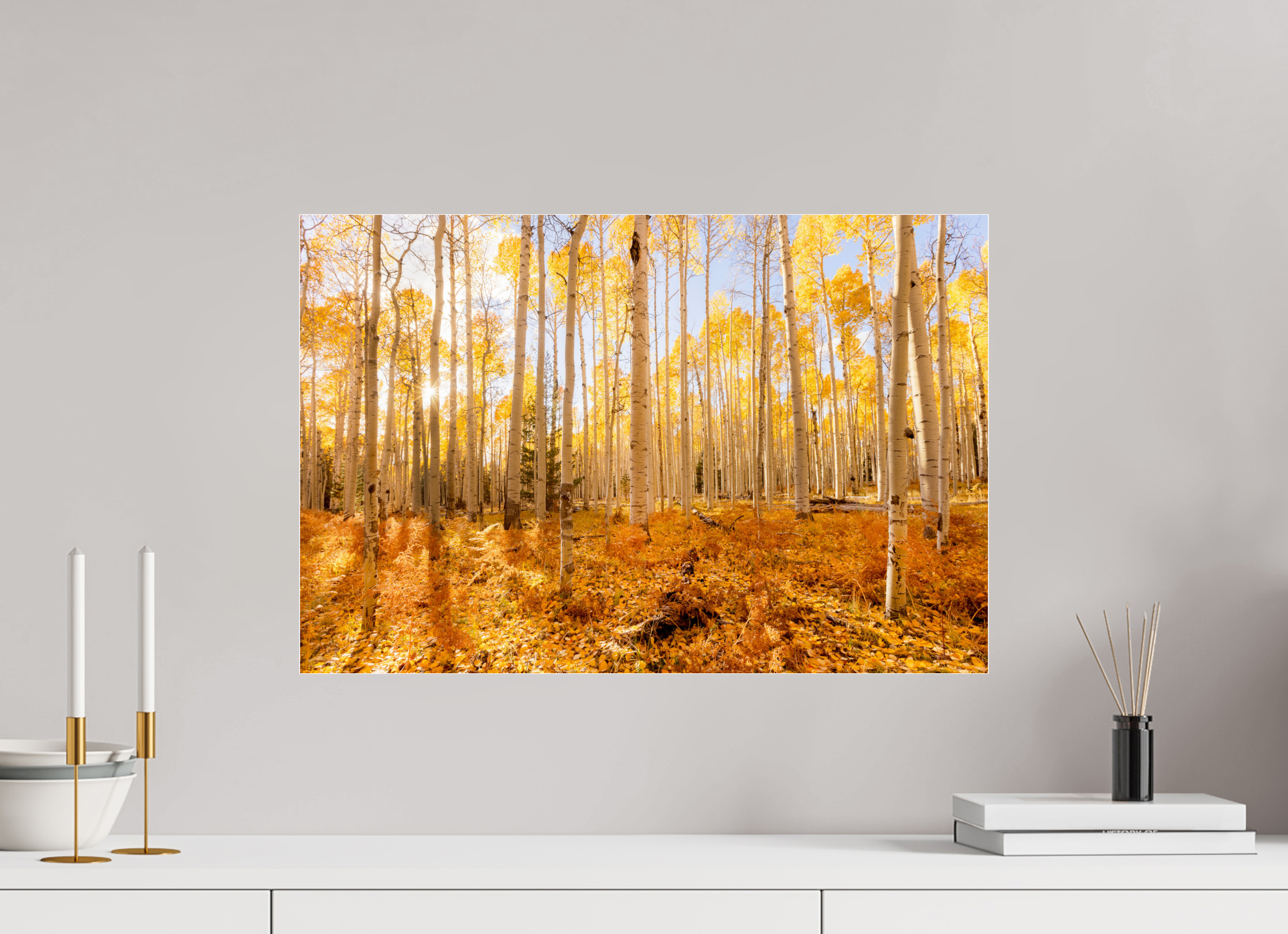 60 x 40 cm, Photo Print Under Acrylic Glass Golden Aspen Trees Fine Art