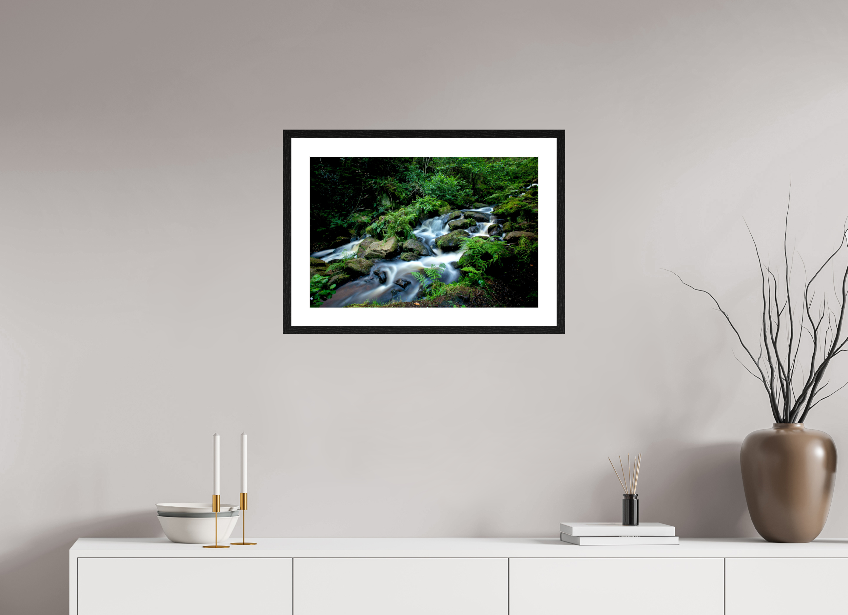 60 x 40 cm, Black Frames Rivelin Valley Water Fall