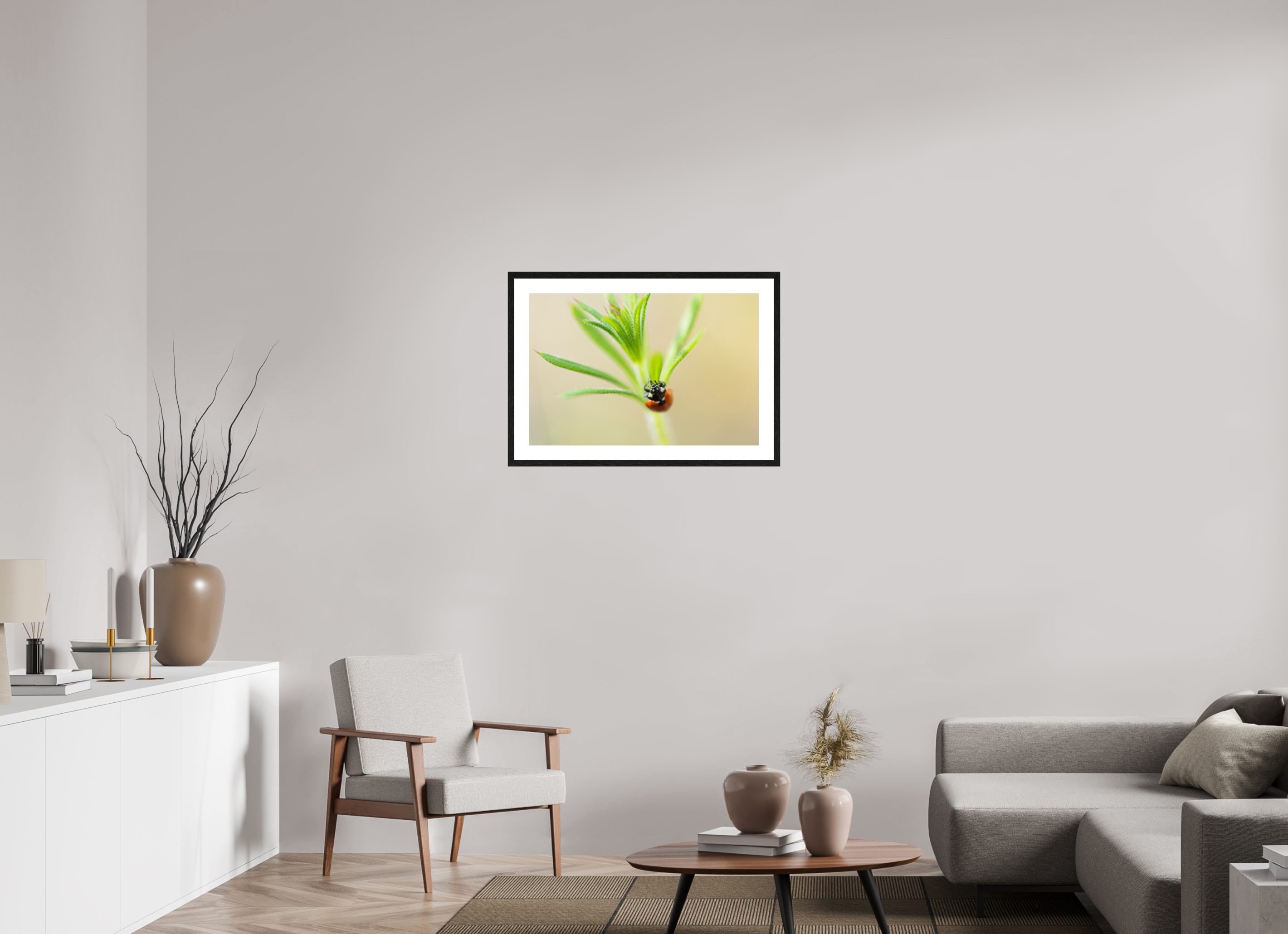 75 x 50 cm, Black Frames Lady Bird