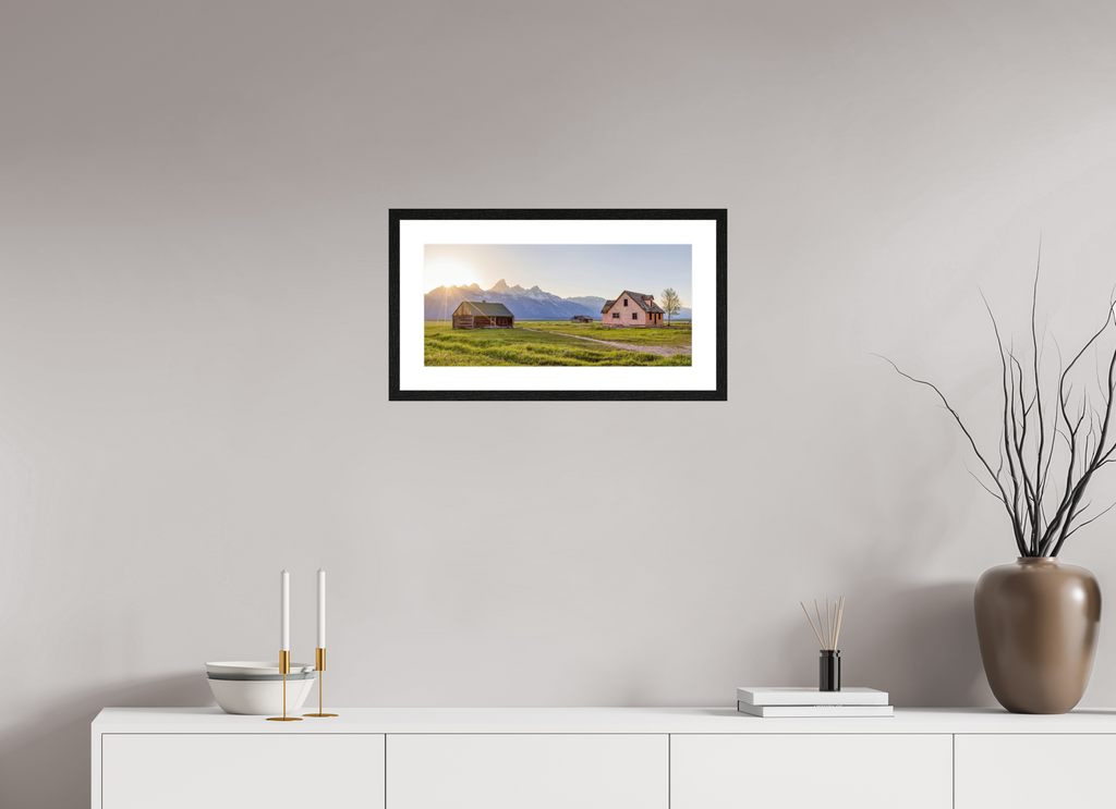 53.6 x 25 cm, Black Frames Sunset over the Tetons
