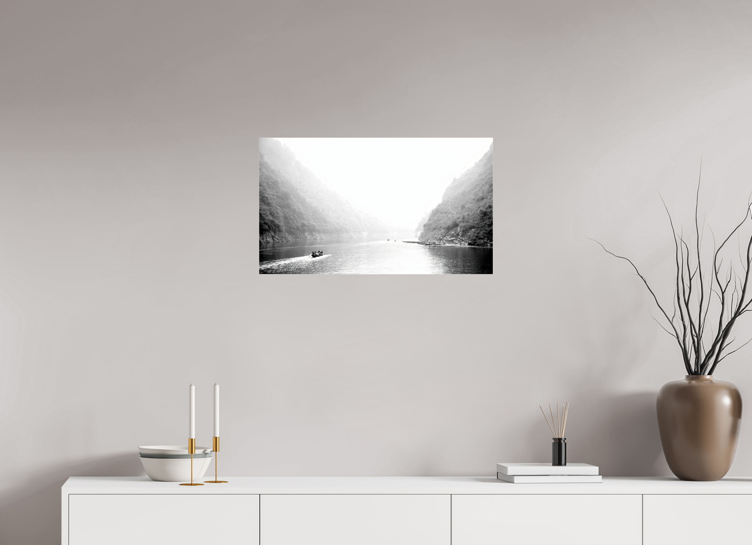 68.5 x 40 cm, Photo Print Under Acrylic Glass Tranquility Along The River Li