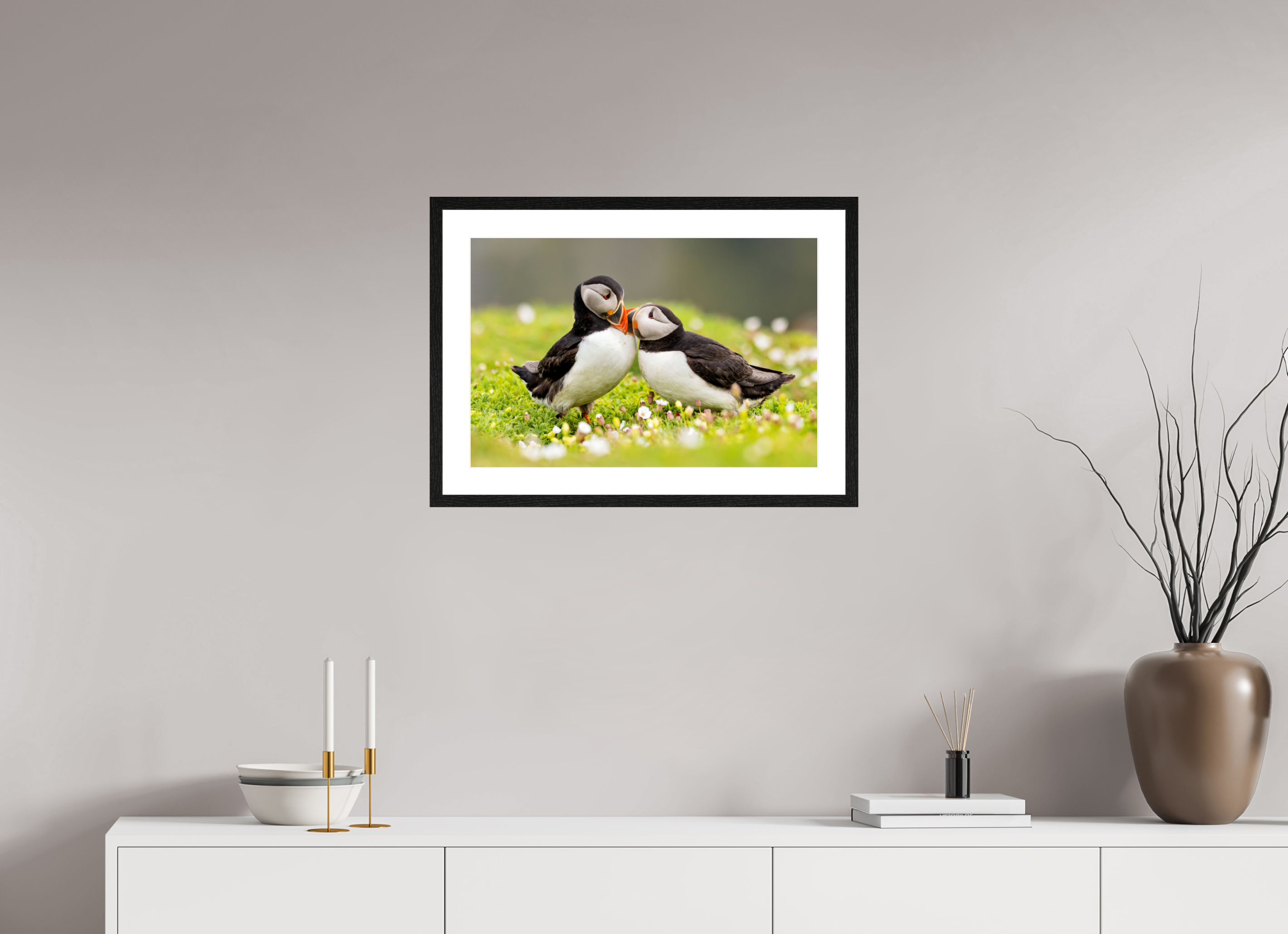 60 x 40 cm, Black Frames Puffin Love